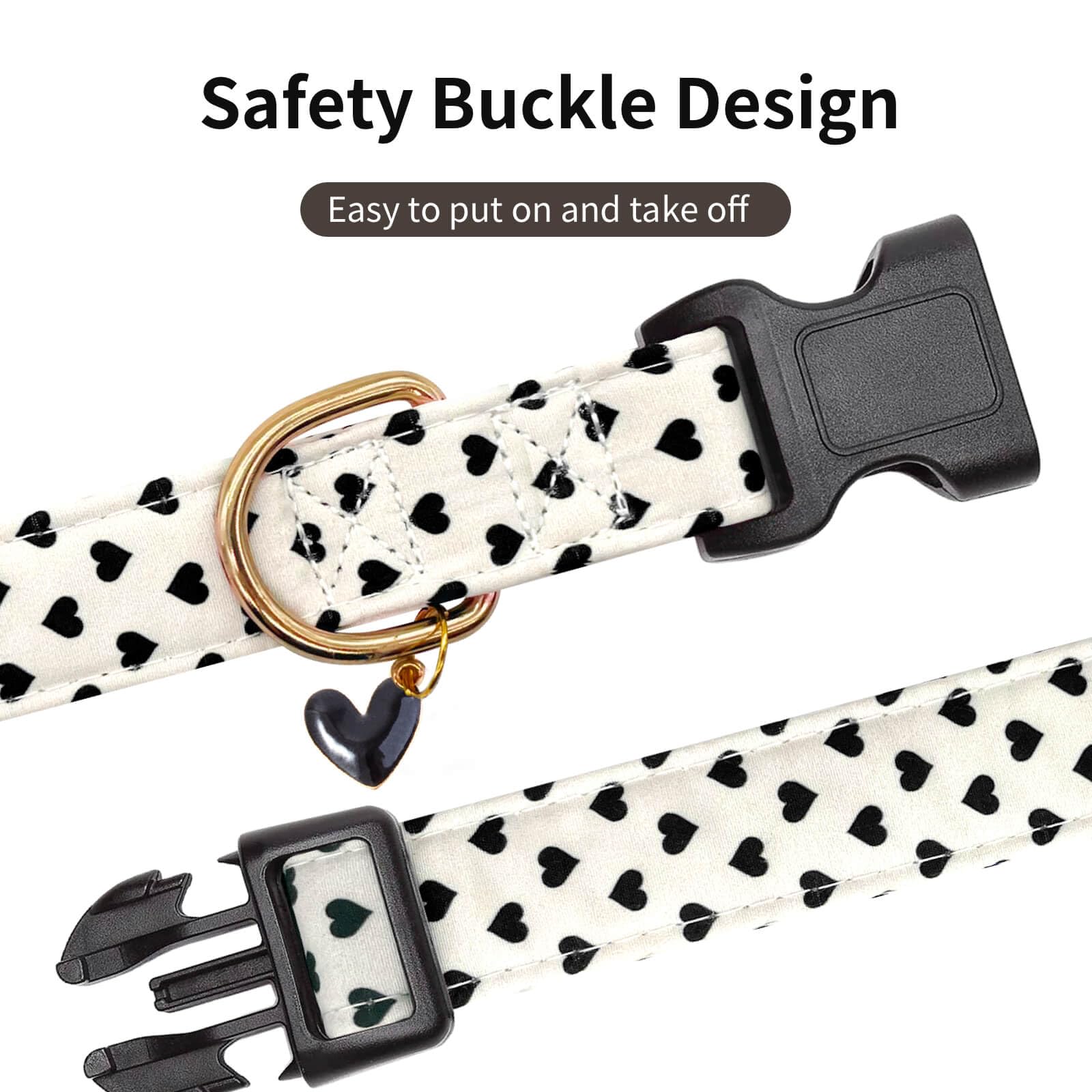 Gelwoo Cotton Dog Collar,Soft and Cute Puppy Collars with Hearts Patterned Design for Girl Female Boy Dogs,Adjustable Buckle Pet