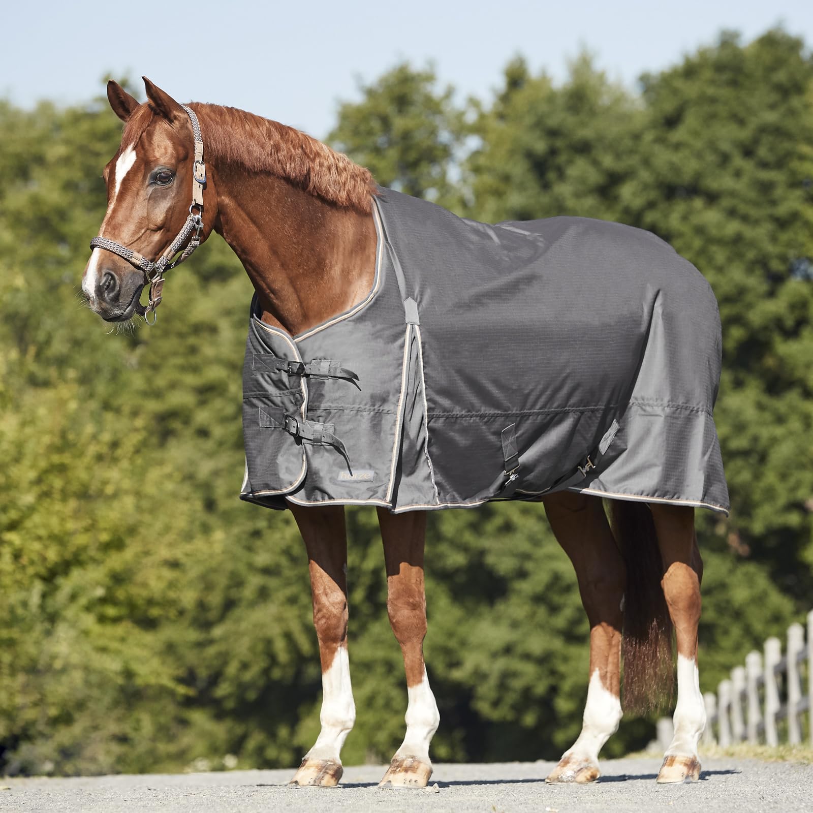 HORZE Glasgow Lightweight Waterproof Horse Turnout Blanket (100g Fill) - Blackened Pearl - 81 in