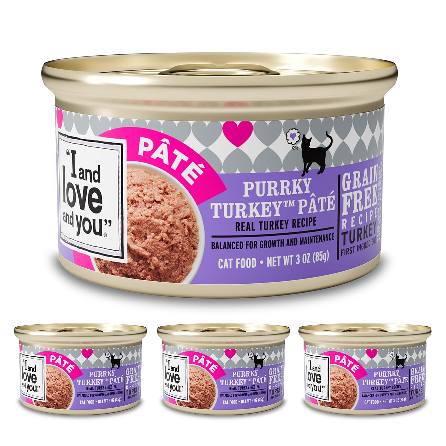 I and Love and You Wet Cat Food - Purrky Turkey Pt   - Turkey Recipe, Grain Free, Filler Free, 3oz Pack of 4 Cans