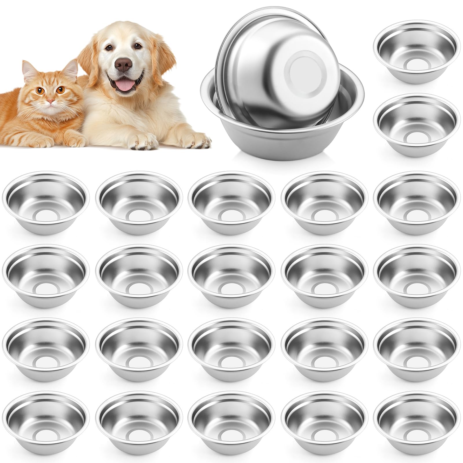 8 PCS Metal Dog Bowls Stainless Steel - Small Pet Food and Water Bowls for Dogs & Cats, Rust-Resistant, Easy to Clean, Dishwashe