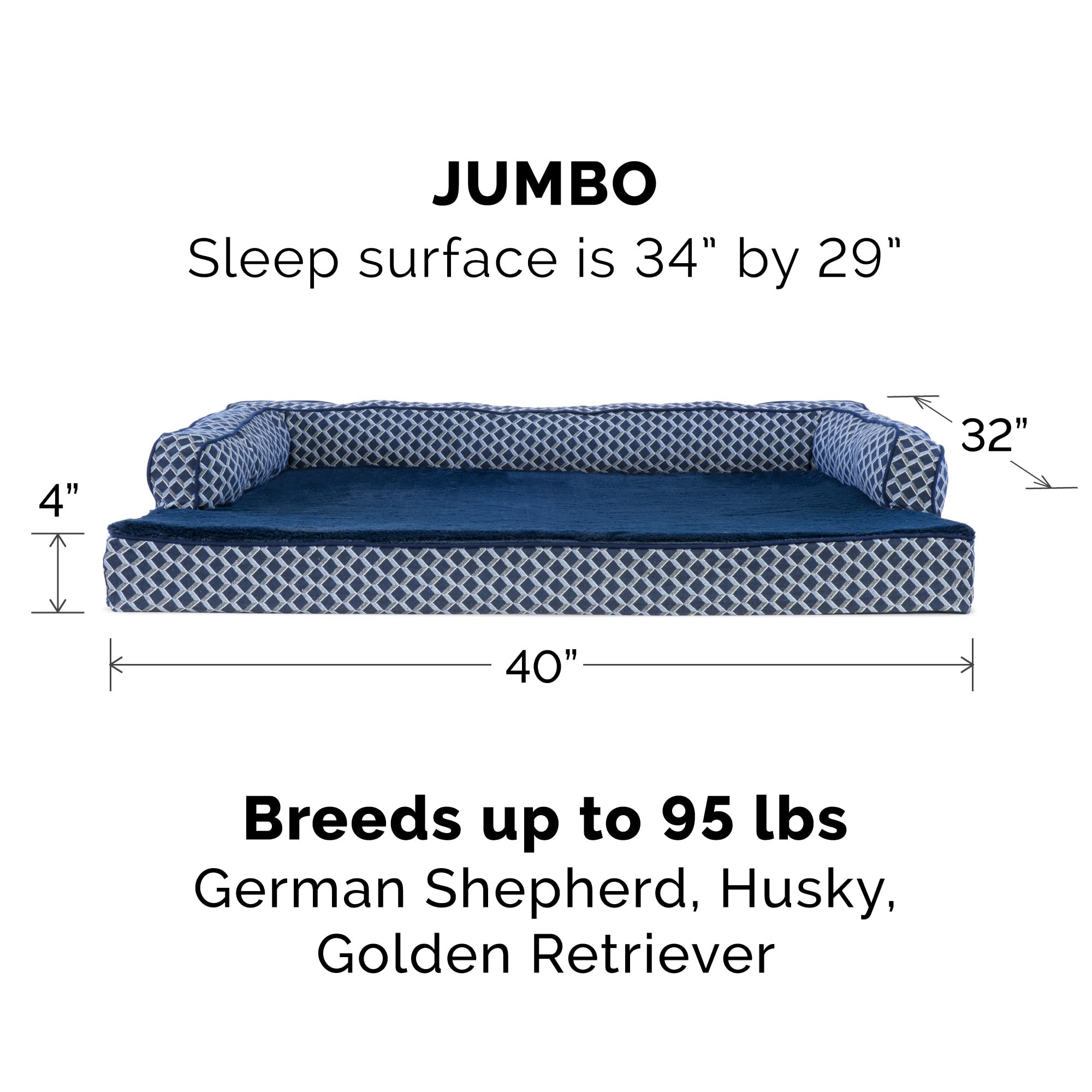 Furhaven Comfy Couch Replacement Dog Bed Cover, Jumbo, Machine Washable, Plush Polyester, Diamond Blue, Model CVR-46536255