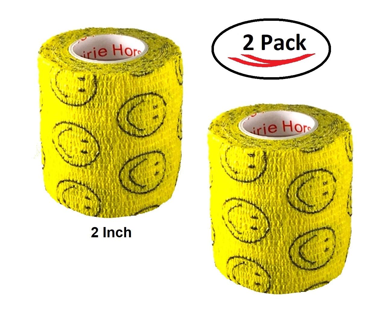 Vet Wrap Wrap Tape (Yellow with Smiles) (2 Pack) (3 Inch x 15 feet) Self Adhesive Adherent Adhering Cohesive Flex Self Stick Ban