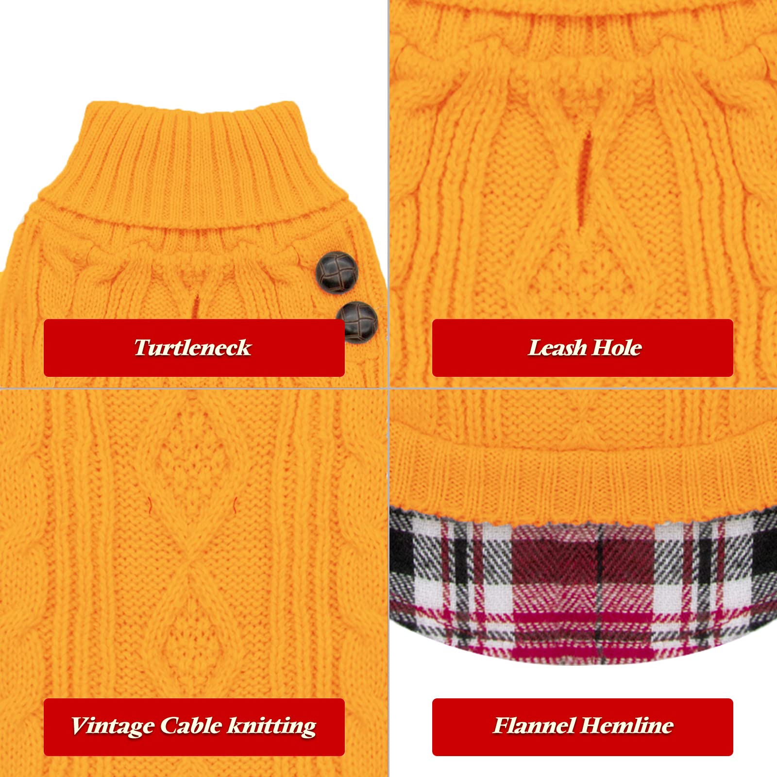 Kyeese Dog Sweater With Leash Hole For Small Medium Dogs Turtleneck Knitwear Pullover Warm Dog Clothes, Yellow, Xl