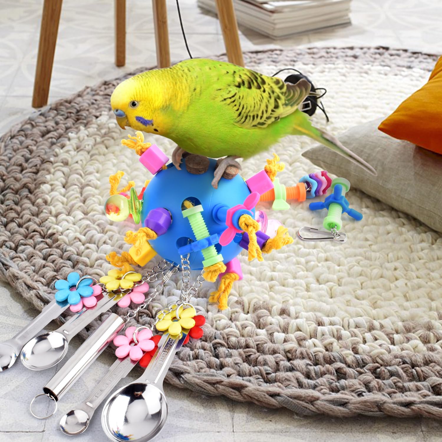 KATUMO Bird Toys, Parrot Pull Spoons Colorful Acrylic Stick Toys Bird Chew Toys for Amazon Parrot, African Grey, Conure, Caique,