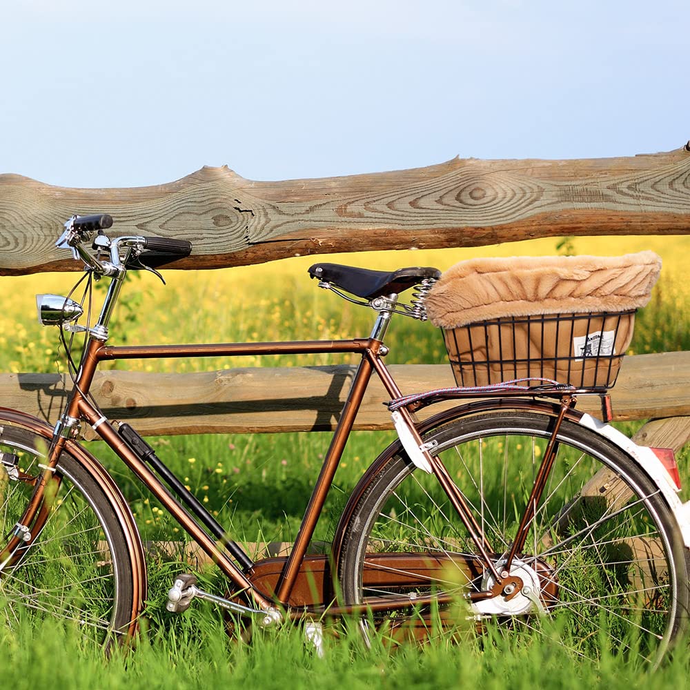 ANZOME Dog Bike Basket Liner - Soft Brown Canvas Cover for Small Pets, Easy to Install Comfort Padded Bike Basket Liner (Basket Not Included)