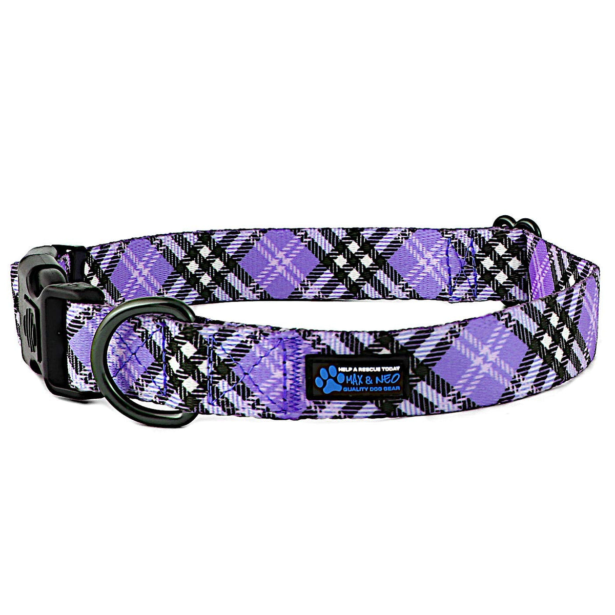 Max And Neo Plaid Pattern Neo Dog Collar - We Donate A Collar To A Dog Rescue For Every Collar Sold (Purple, Small)