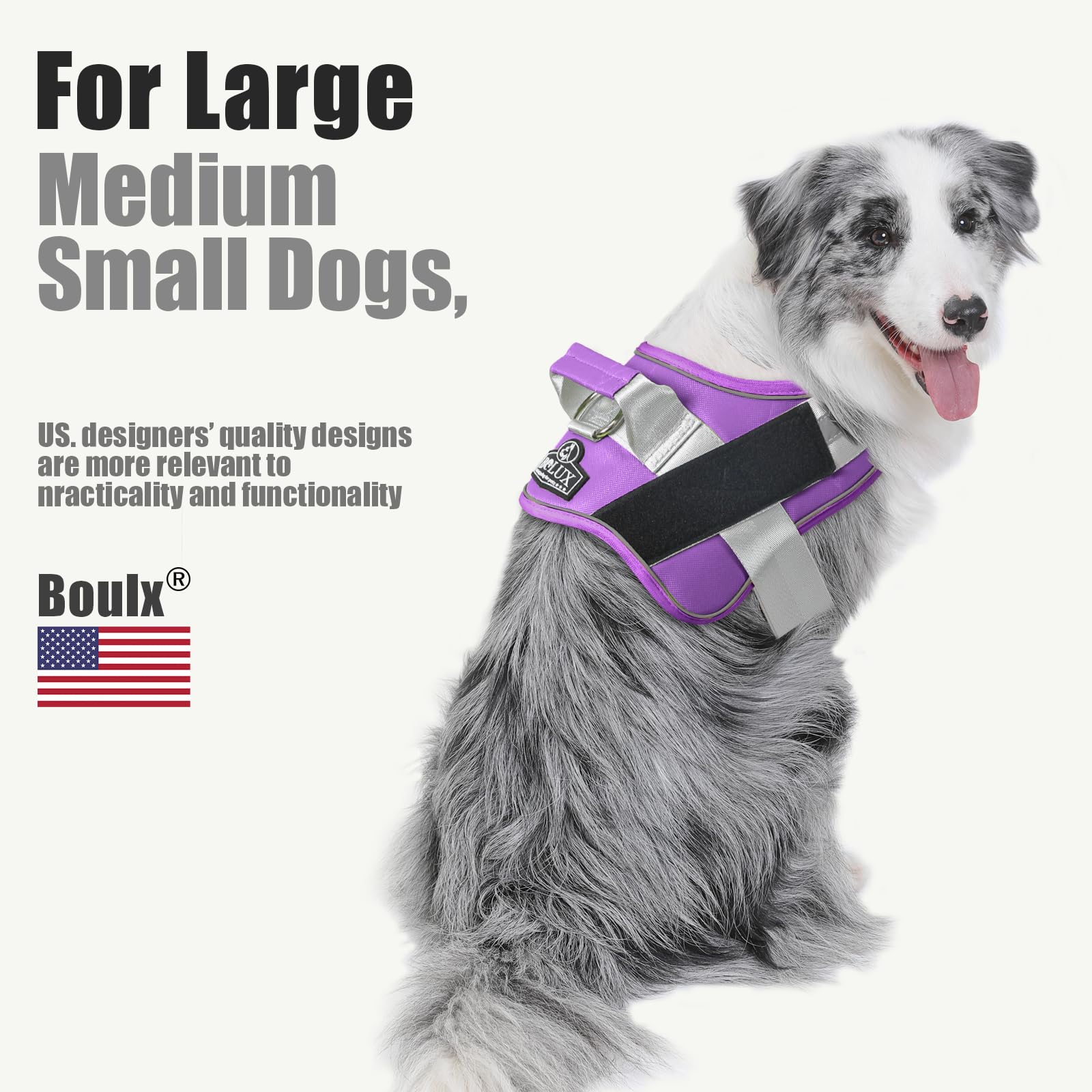 Bolux Dog Harness, No-Pull Reflective Dog Vest, Breathable Adjustable Pet Harness With Handle For Outdoor Walking - No More Pulling, Tugging Or Choking (Lavender, Medium (Pack Of 1))