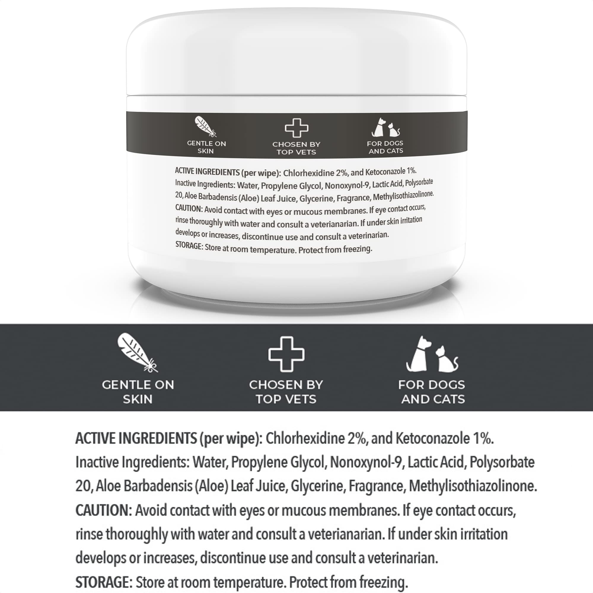 Smiling Paws Pets - Antibacterial & Antifungal Wipes For Dogs & Cats (With Chlorhexidine & Ketoconazole)