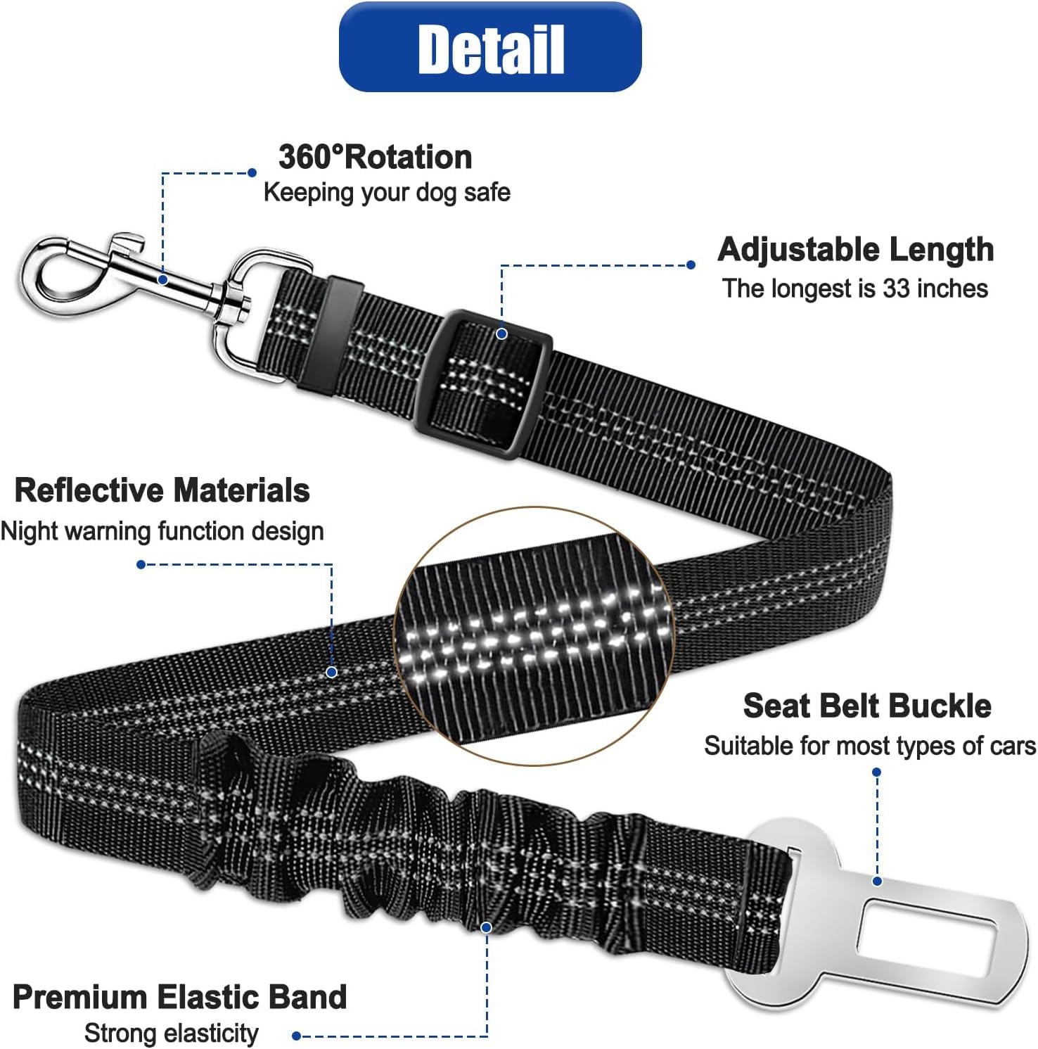 Dog Seat Belt Upgraded Dog Seat Belt For Car For Dog Harness With Elastic Band 360 Adjustable Dogs Seat Belts For Car Leash Teth