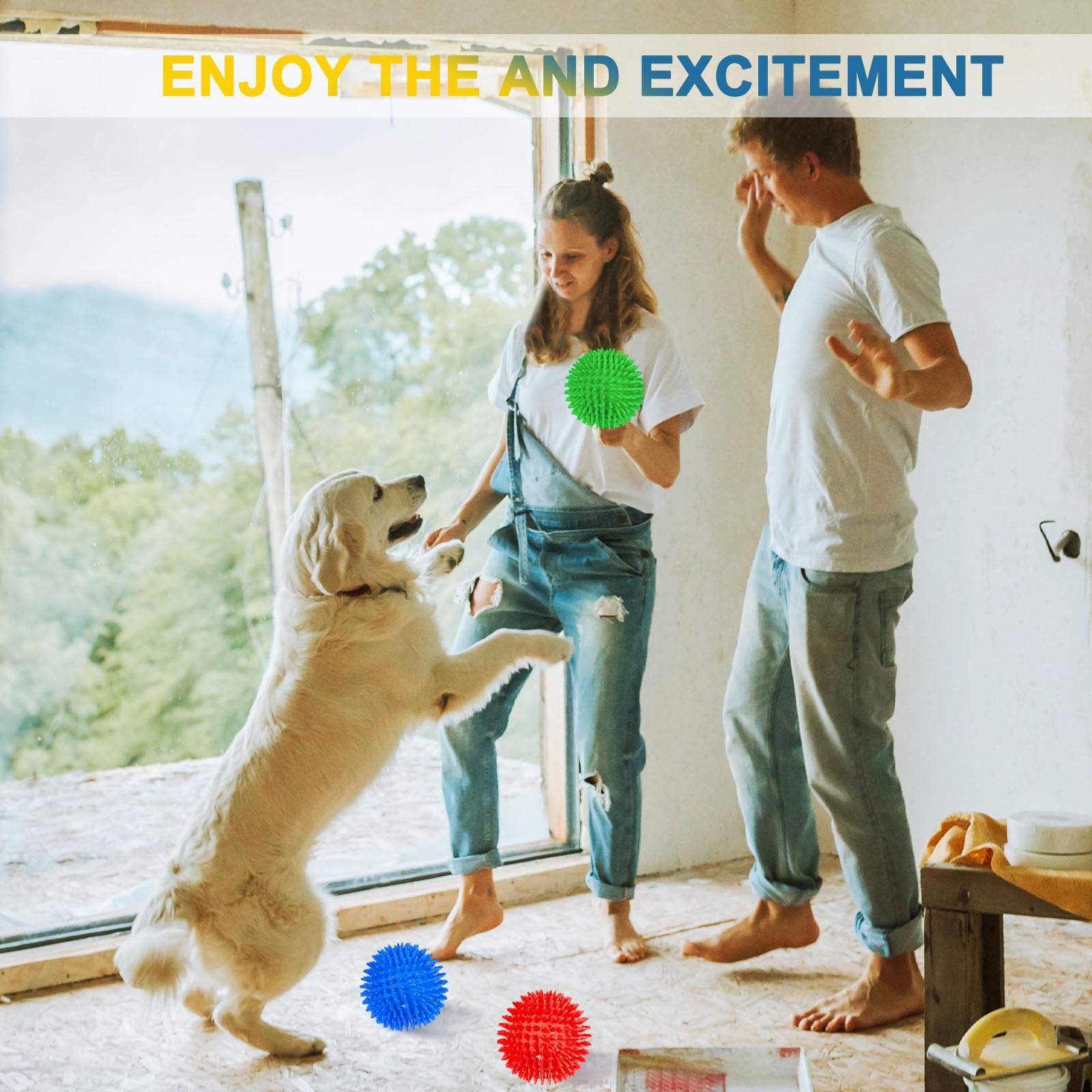 Beieverluck 6 Pack 4.5 Inch Squeaky Dog Toy Balls Spikey Dog Balls Large Dog Chew Toys For Medium Large And Small Dogs For Aggre