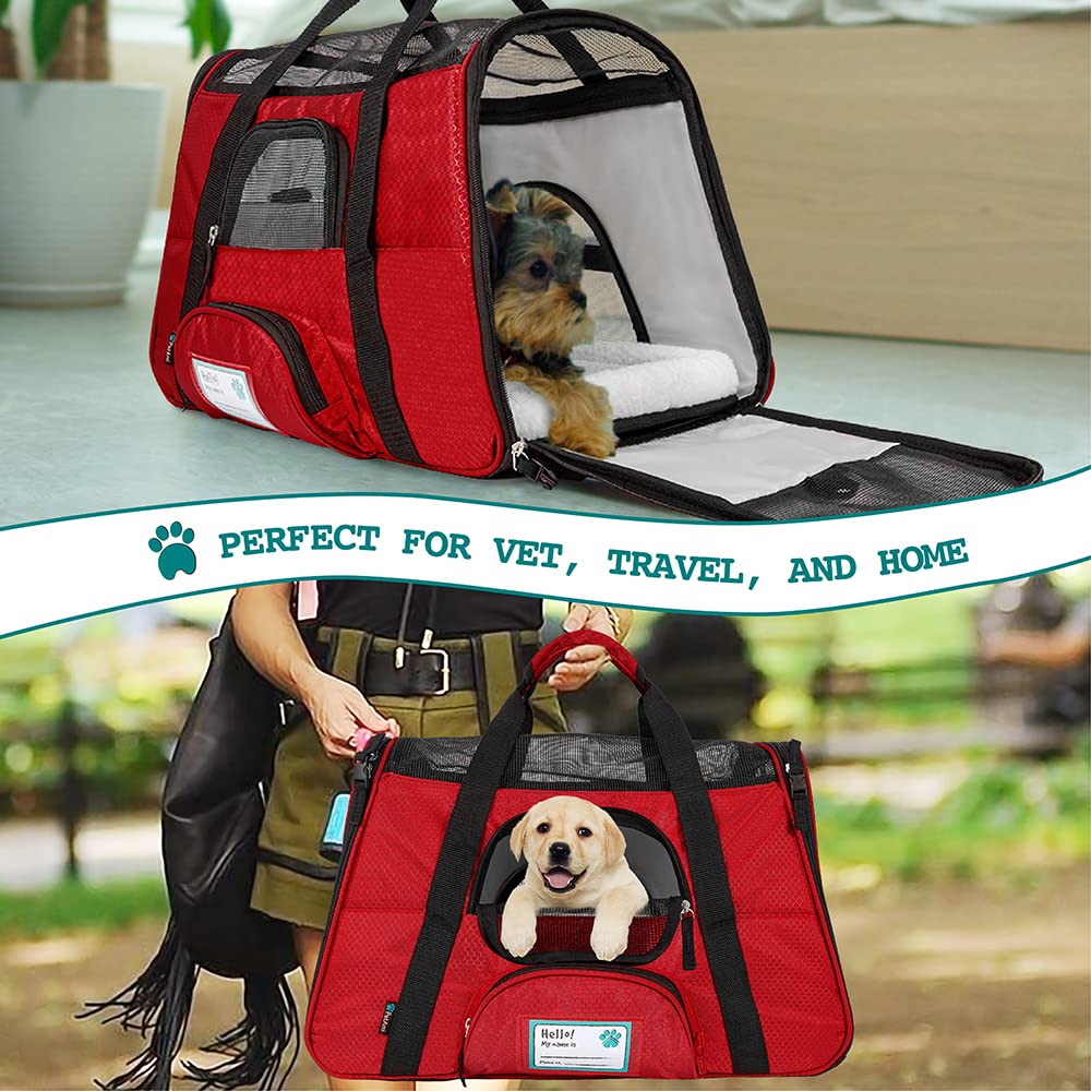 Petami Airline Approved Pet Carrier For Cat, Soft Sided Dog Carrier For Small Dogs, Cat Travel Supplies Accessories For Indoor Cats, Ventilated Pet Carrying Bag Medium Large Kitten Puppy, Large Red