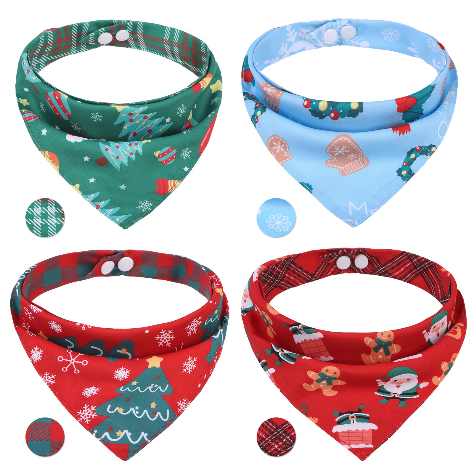Pawchie Christmas Dog Bandanas 4 Pack, Reversible Dog Party Triangle Scarf Bibs, Pet Holiday Costume With Adjustable Snaps, Mult