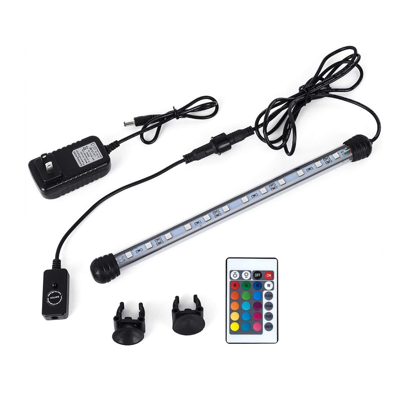 Mq 16 In Submersible Led Aquarium Light, 2.5W Color Changing Fish Tank Light With Remote Control, Ip68 Crystal Glass 18 Leds Lig