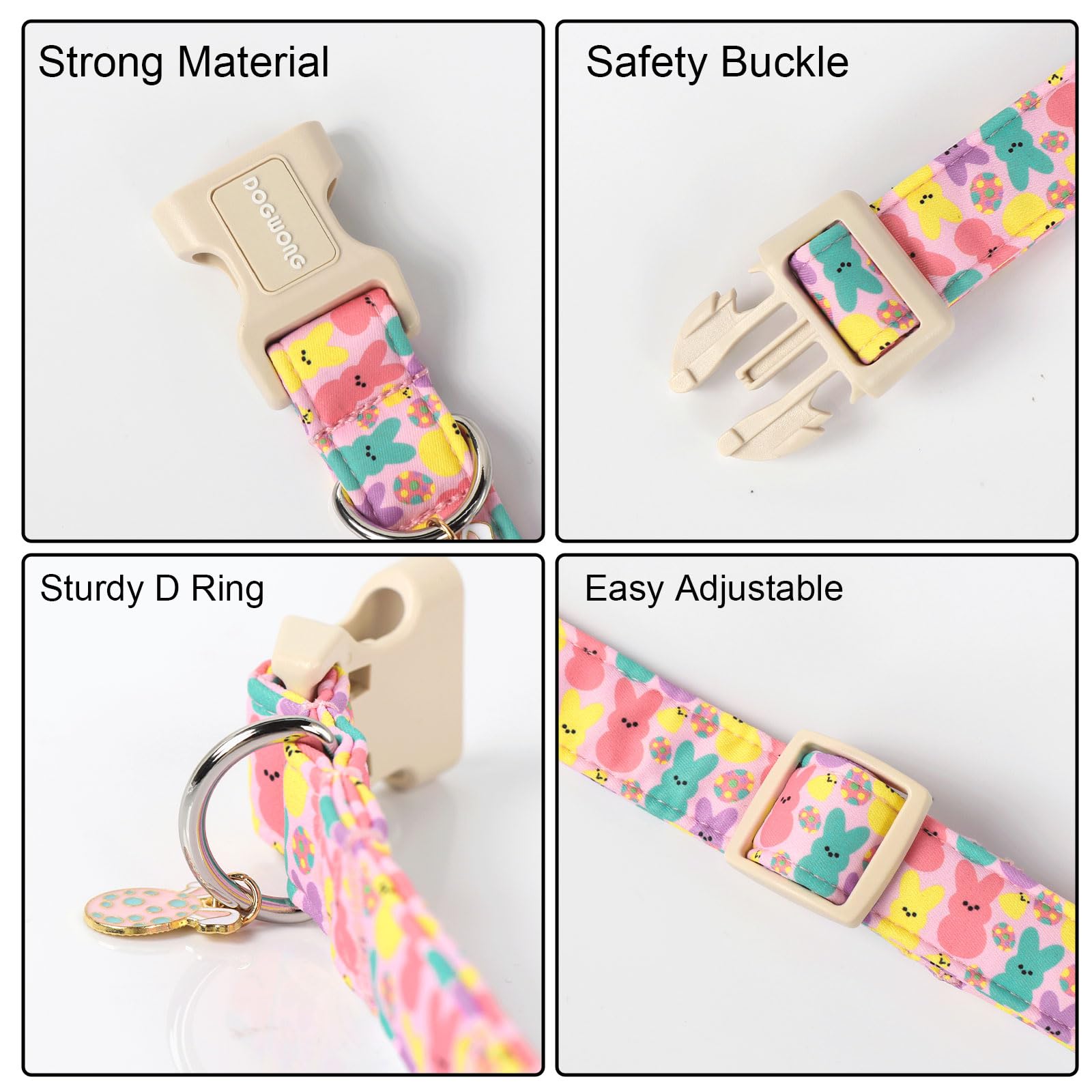Dogwong Easter Dog Collar - Cute Bunny Eggs Pink Babbit Pet Collar For Girls, Puppies - Adjustable Soft For Large Dogs