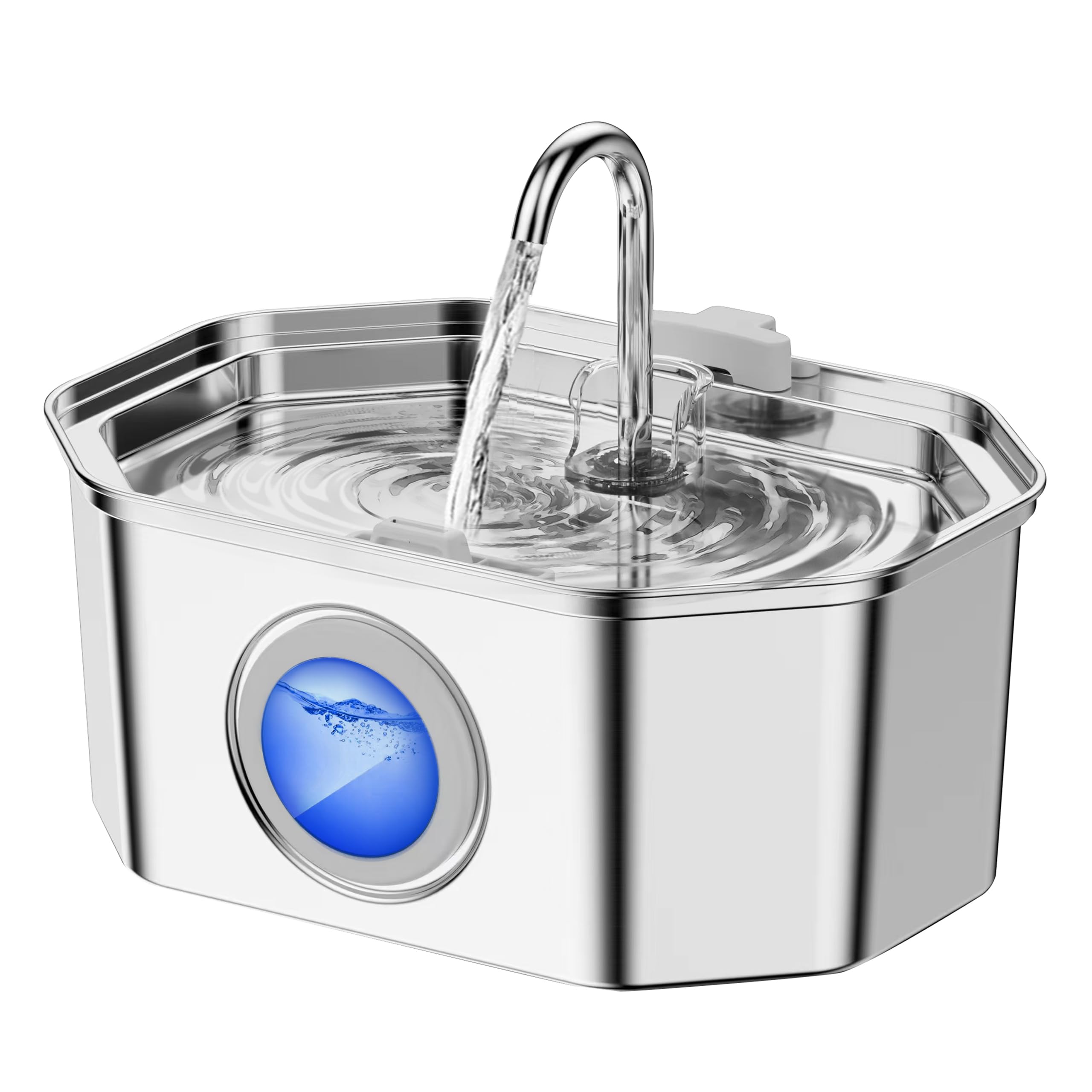 Cat Water Fountain Stainless Steel 108Oz/3.2L, Apauk Automatic Pet Fountain Dog Water Dispenser With Water Level Window, Quiet C