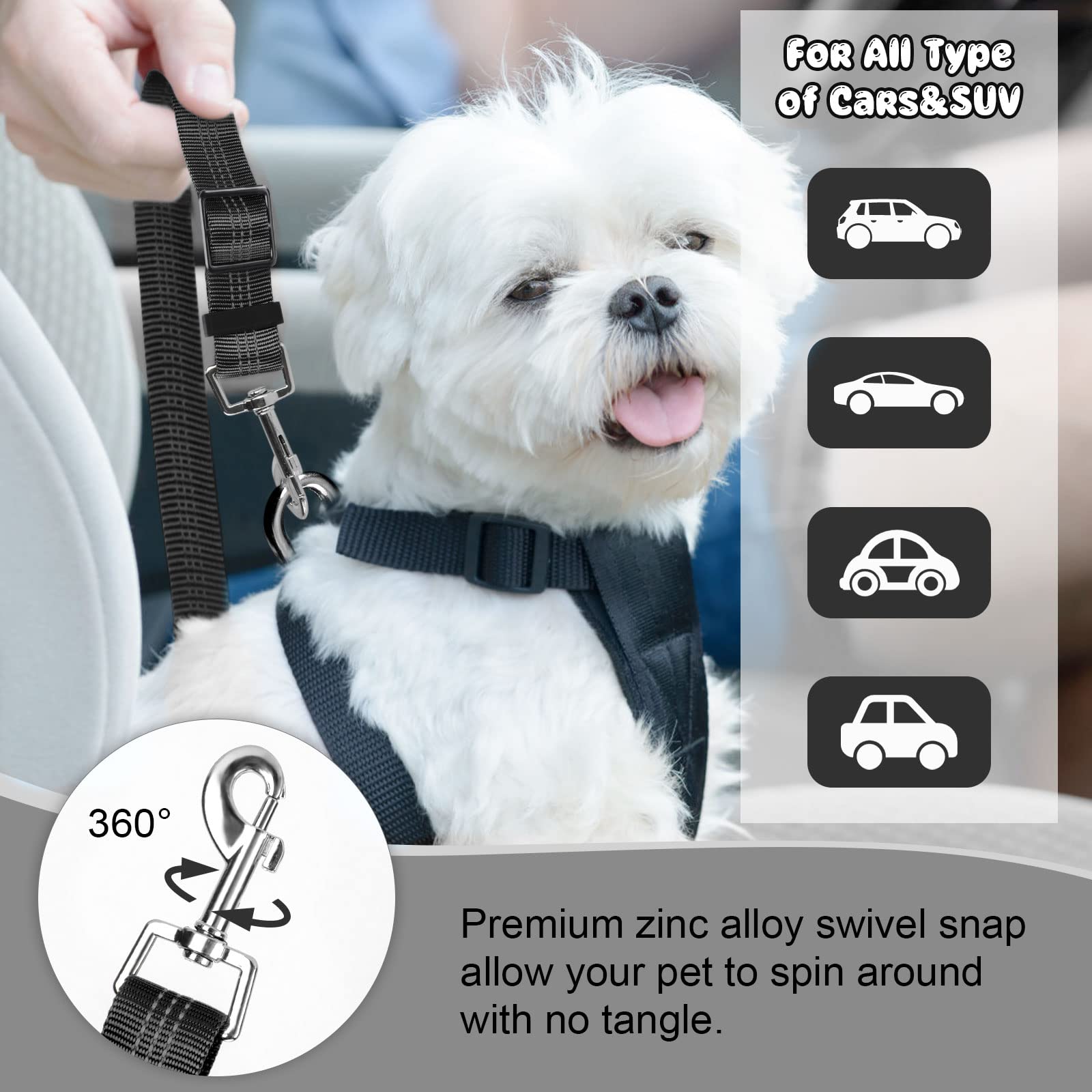 Bwogue 2 Packs Dog Cat Safety Seat Belt Strap Car Headrest Restraint Adjustable Nylon Fabric Dog Restraints Vehicle Seatbelts Ha