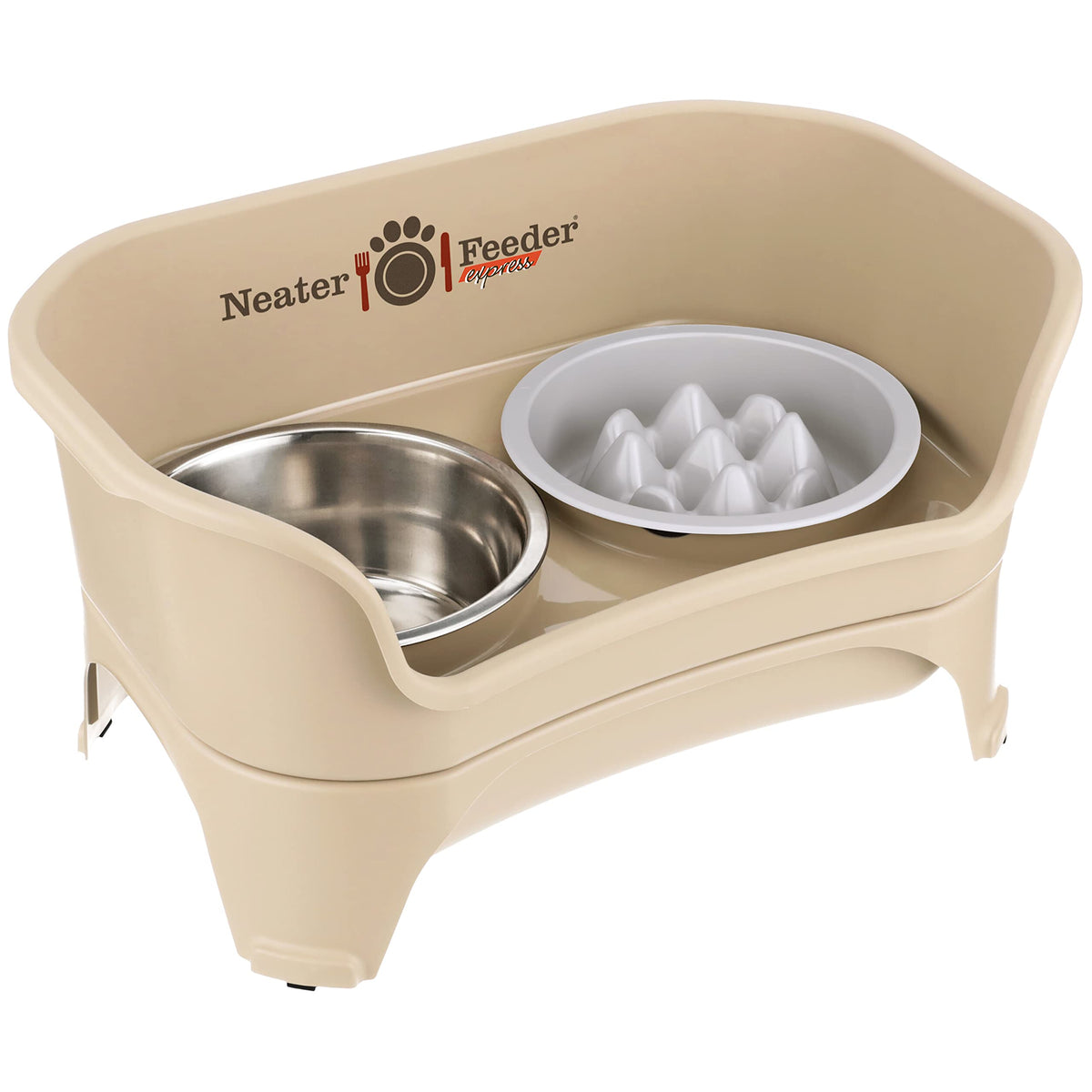 Neater Feeder Express for Medium to Large Dogs with The Niner Slow Feed Bowl - Mess Proof Pet Feeder with Stainless Steel Water 
