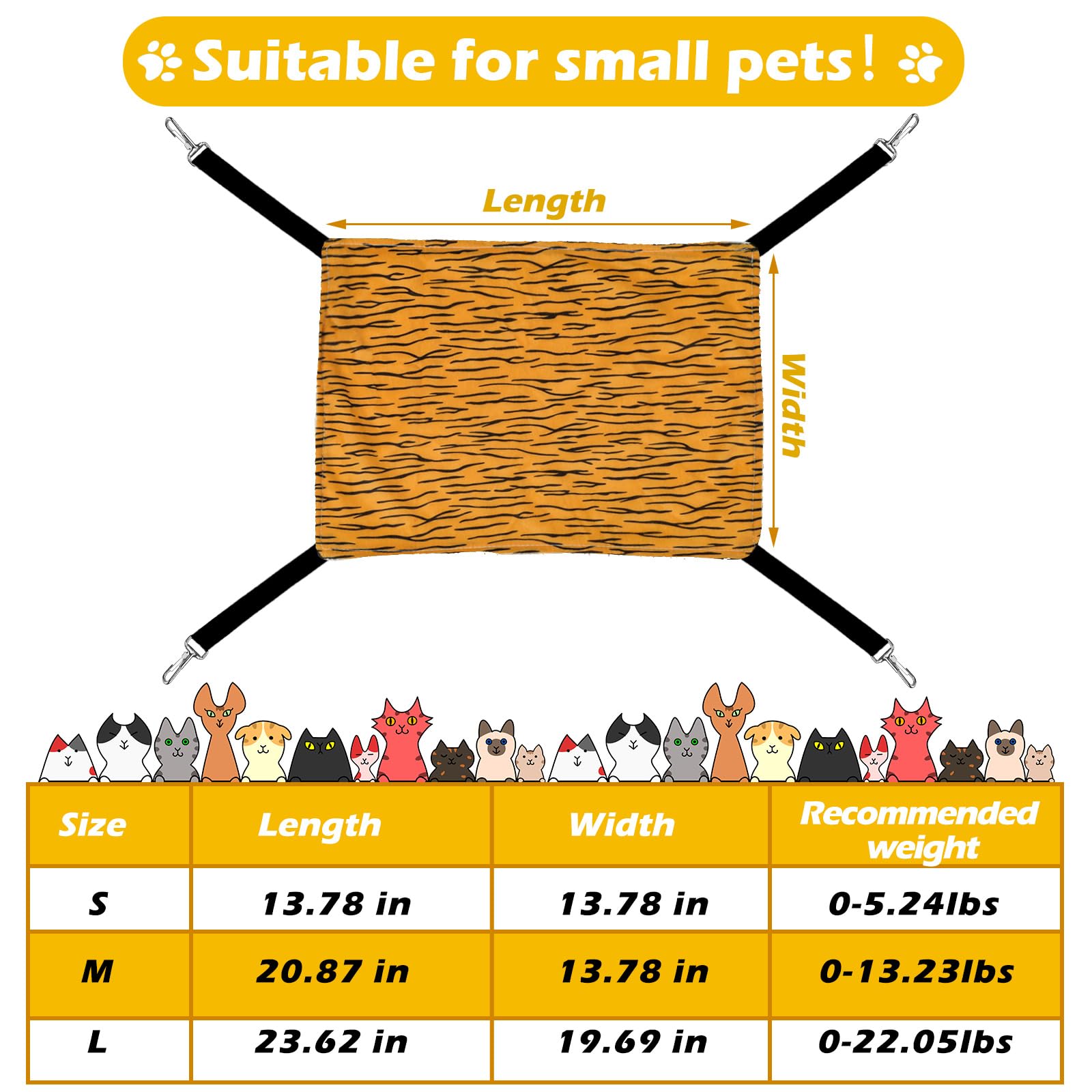 2 Pieces Reversible Cat Hanging Hammock Soft Breathable Pet Cage Hammock With Adjustable Straps And Metal Hooks Double-Sided Hanging Bed For Cats Small Dogs Rabbits (Zebra And Cat Paw Print, M)