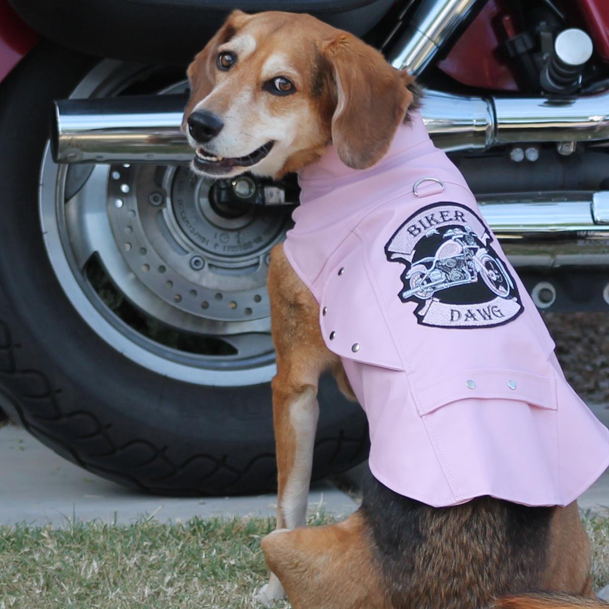 Biker Dawg Motorcycle Dog Jacket (Small, Pink)