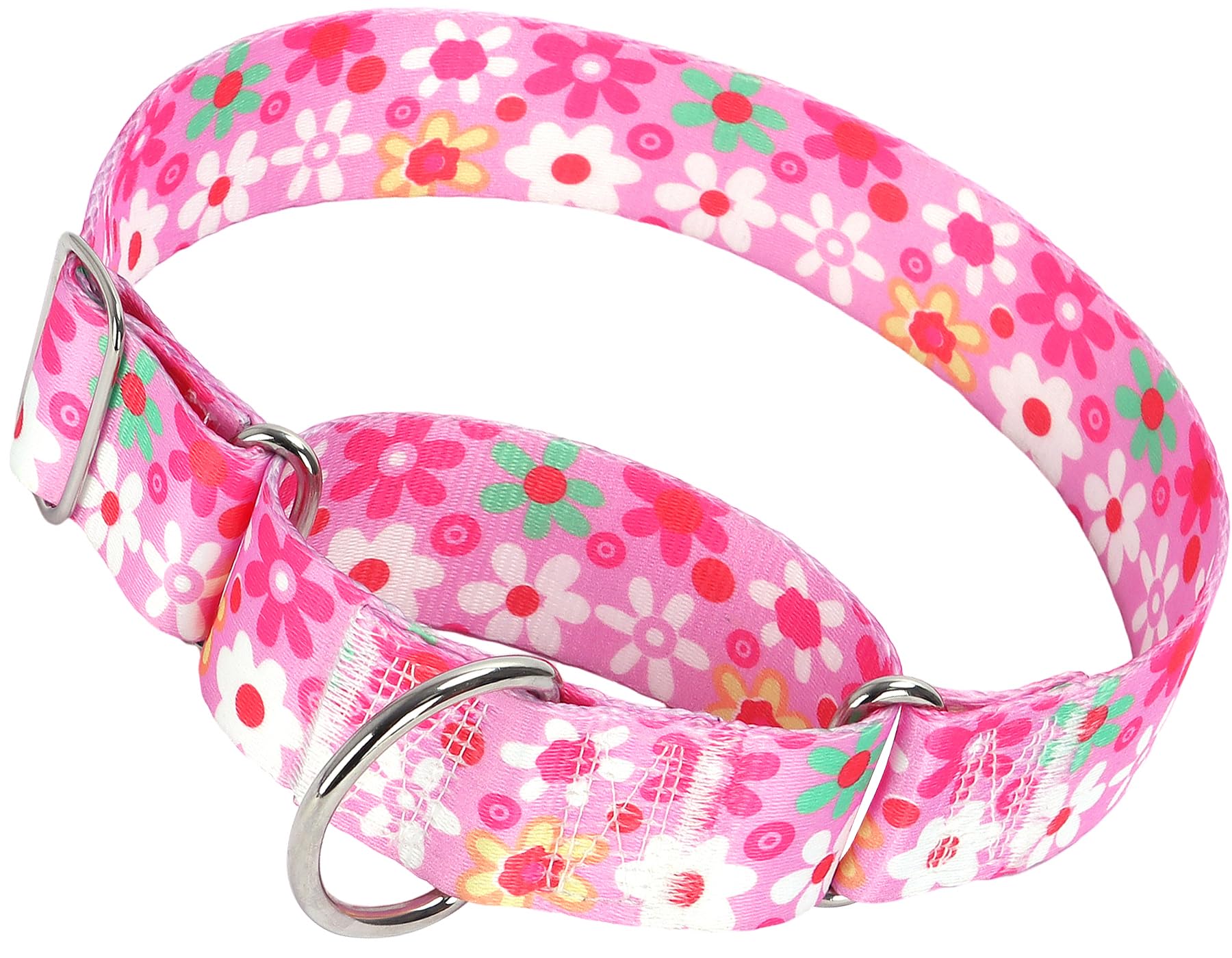 Wide Pink Martingale Collar For Dogs,1.5 Inches Martingale Collar With Flowers Pattern,No Slip Dog Collar Perfect For Training,W