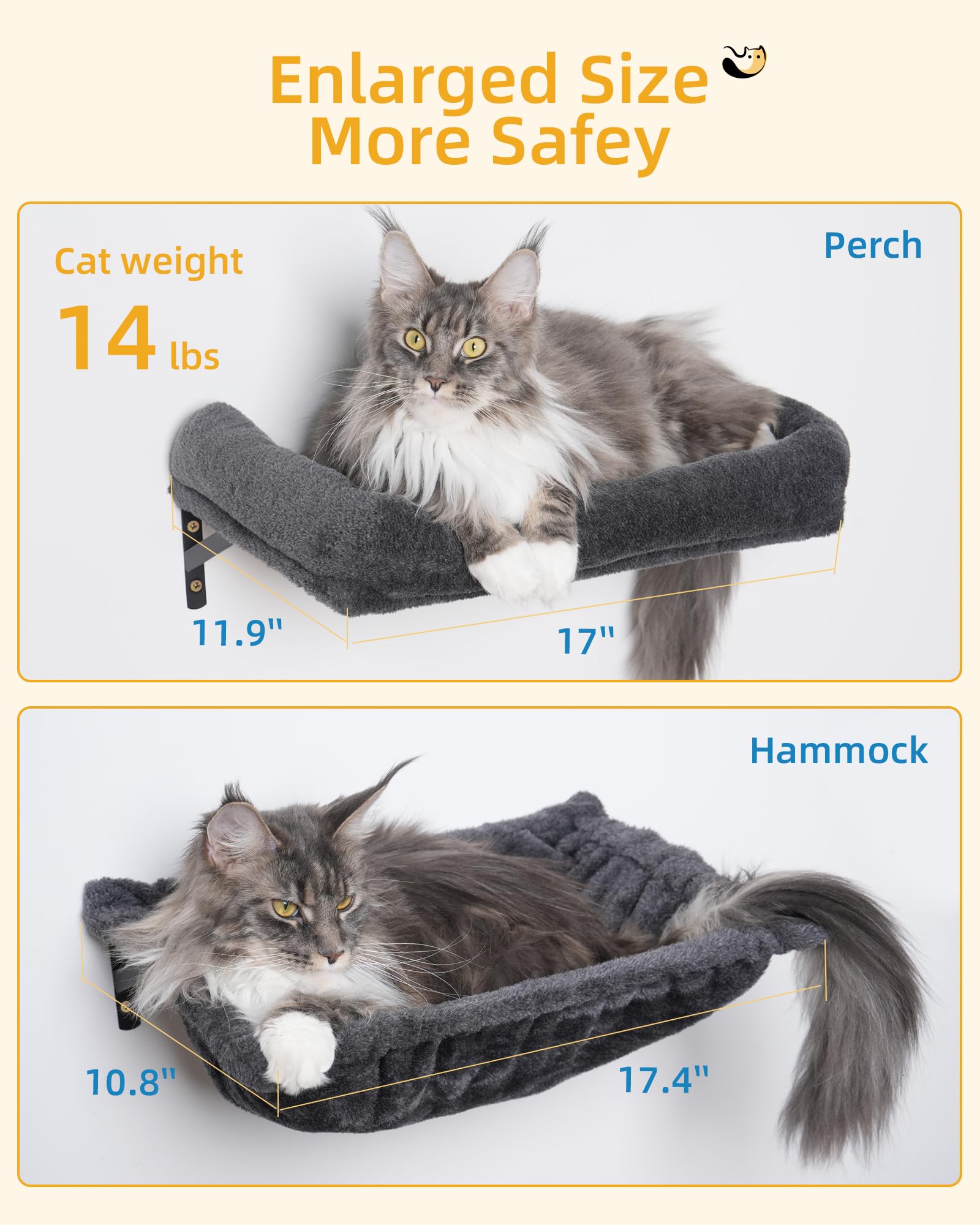 Aechonow Wall Mount Cat Shelves with Big Hammock for Large Adults, 5-in-1 Wall Cat Furniture Set with Sisal Scratch Tree for Ind