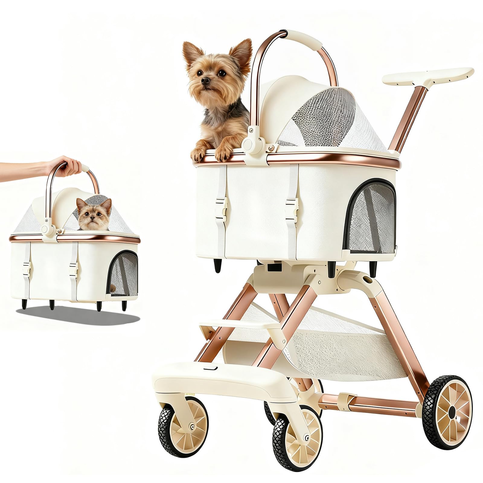 EPPMagice All-Terrain Pet Stroller for Small Medium Dogs & Cats, 30 lbs Capacity - Portable Carrier with One-Touch Brake, Lightw