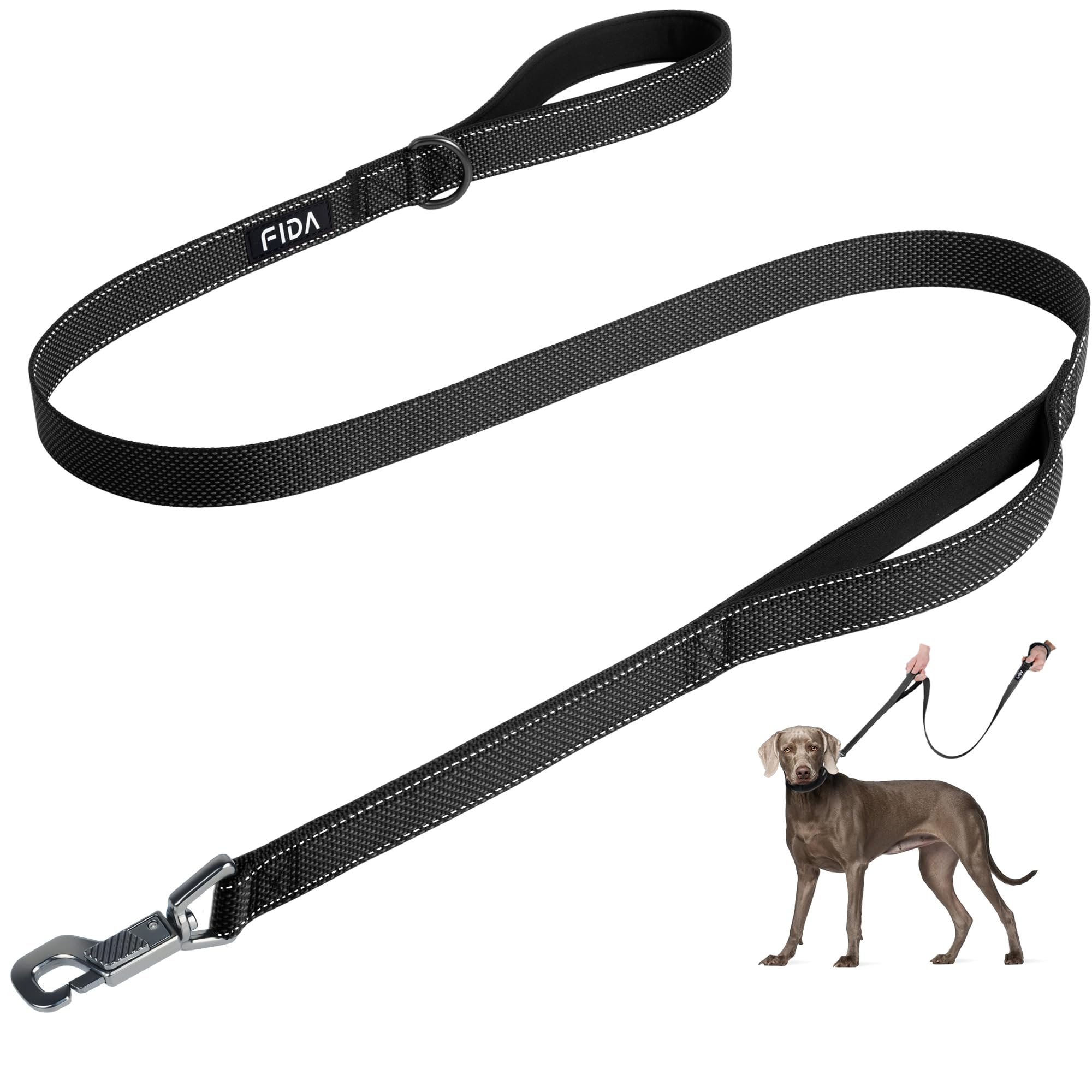Fida 4 Ft Heavy Duty Dog Leash With 2 Comfortable Padded Handles, Traffic Handle & Advanced Easy Snap Hook, Reflective Walking L