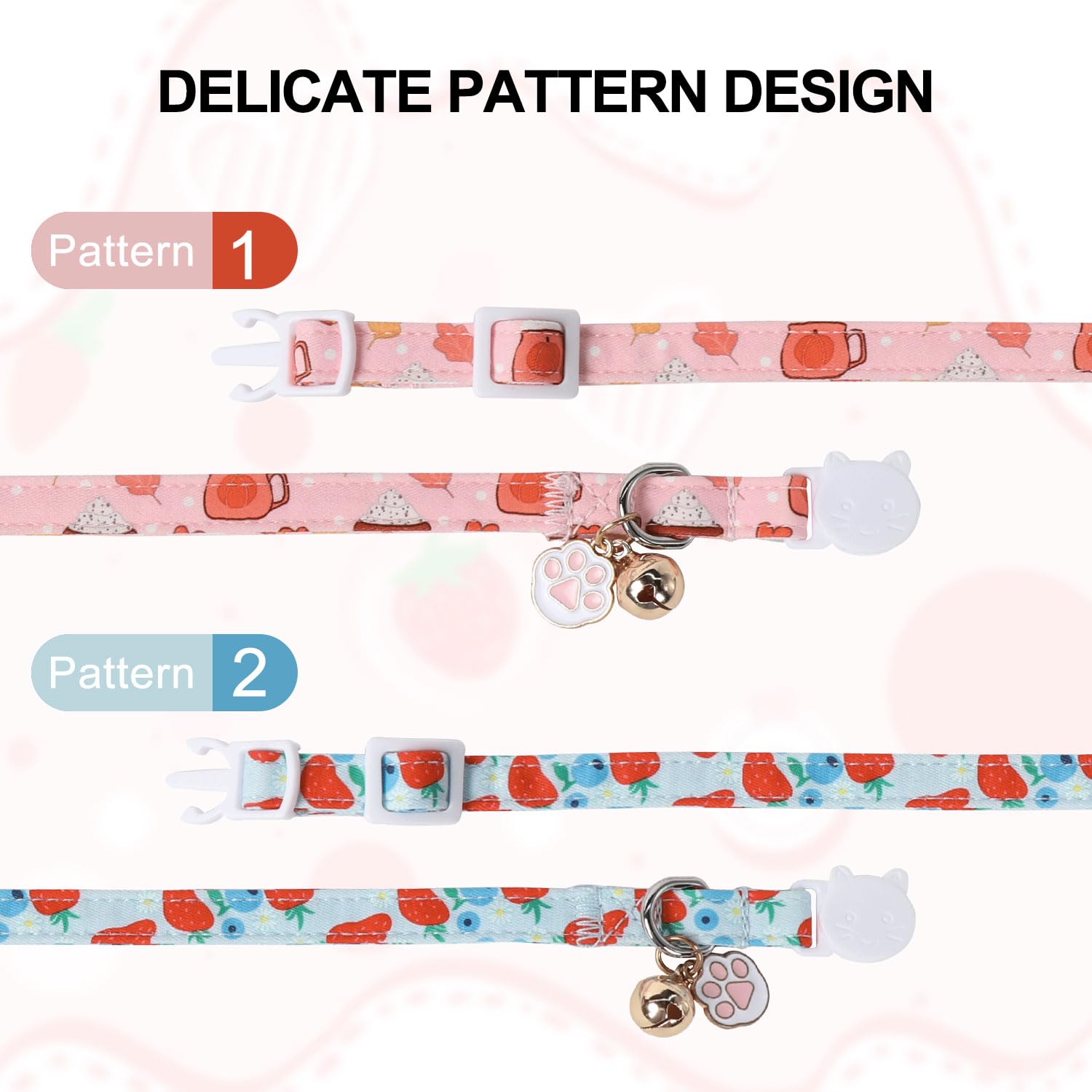 Unique Style Paws Kitten Collar,Cute Cat Collar With Bell,Kitten Collar Breakaway Buckle With Strawberry,Pumpkin Pattern,Adjusta