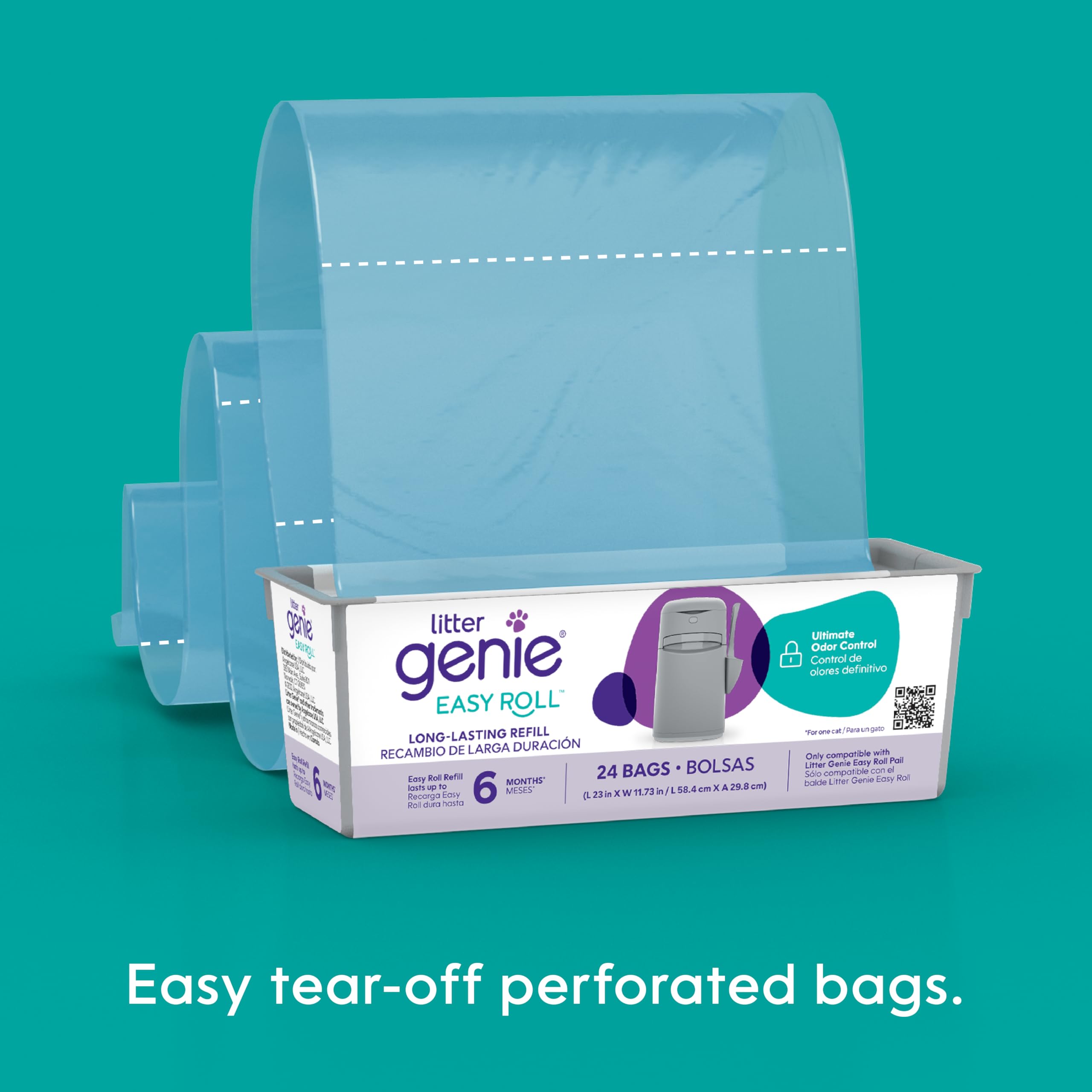 Litter Genie Easy Roll Refill Bags (1-Pack) | Includes A 6-Month Long Lasting Roll Of 24 Bags | Ultimate Odor Control Cat Litter