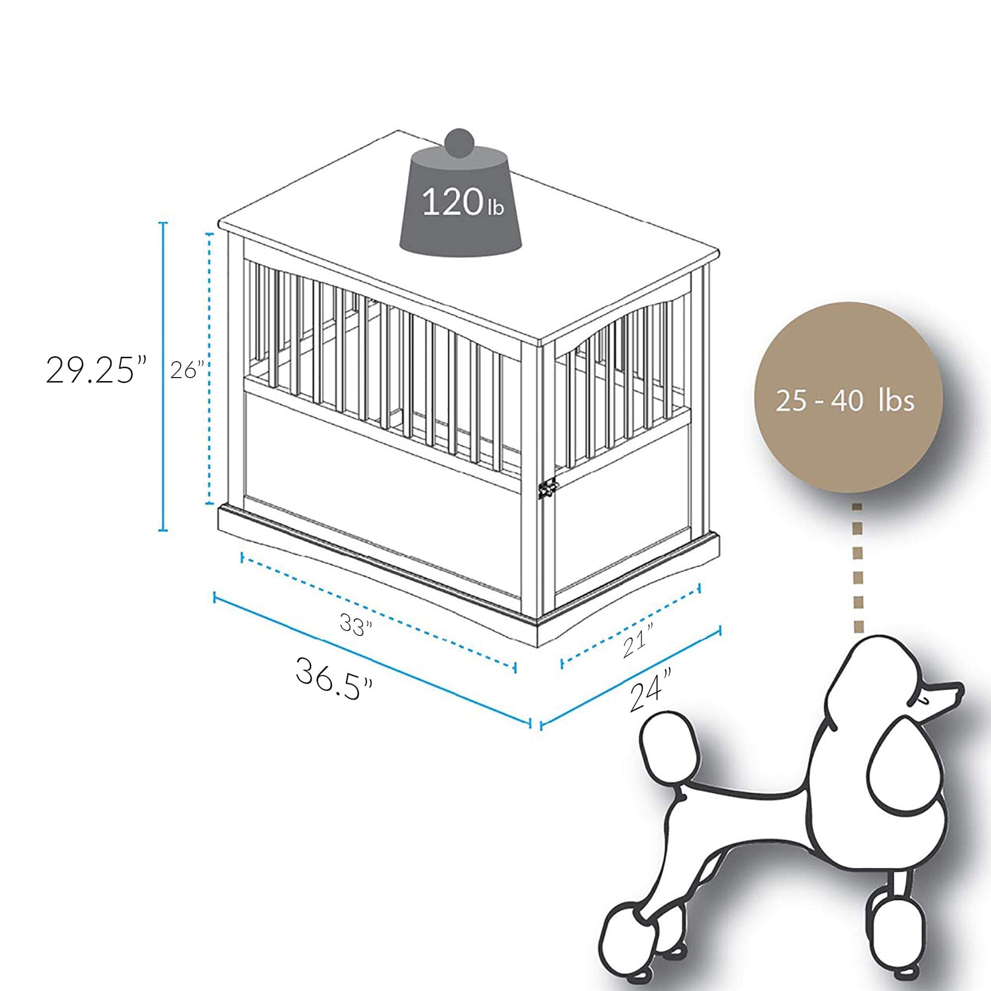 Casual Home Wooden Large Pet Crate, End Table, Espresso, 24 x 36.5 x 29.5 in