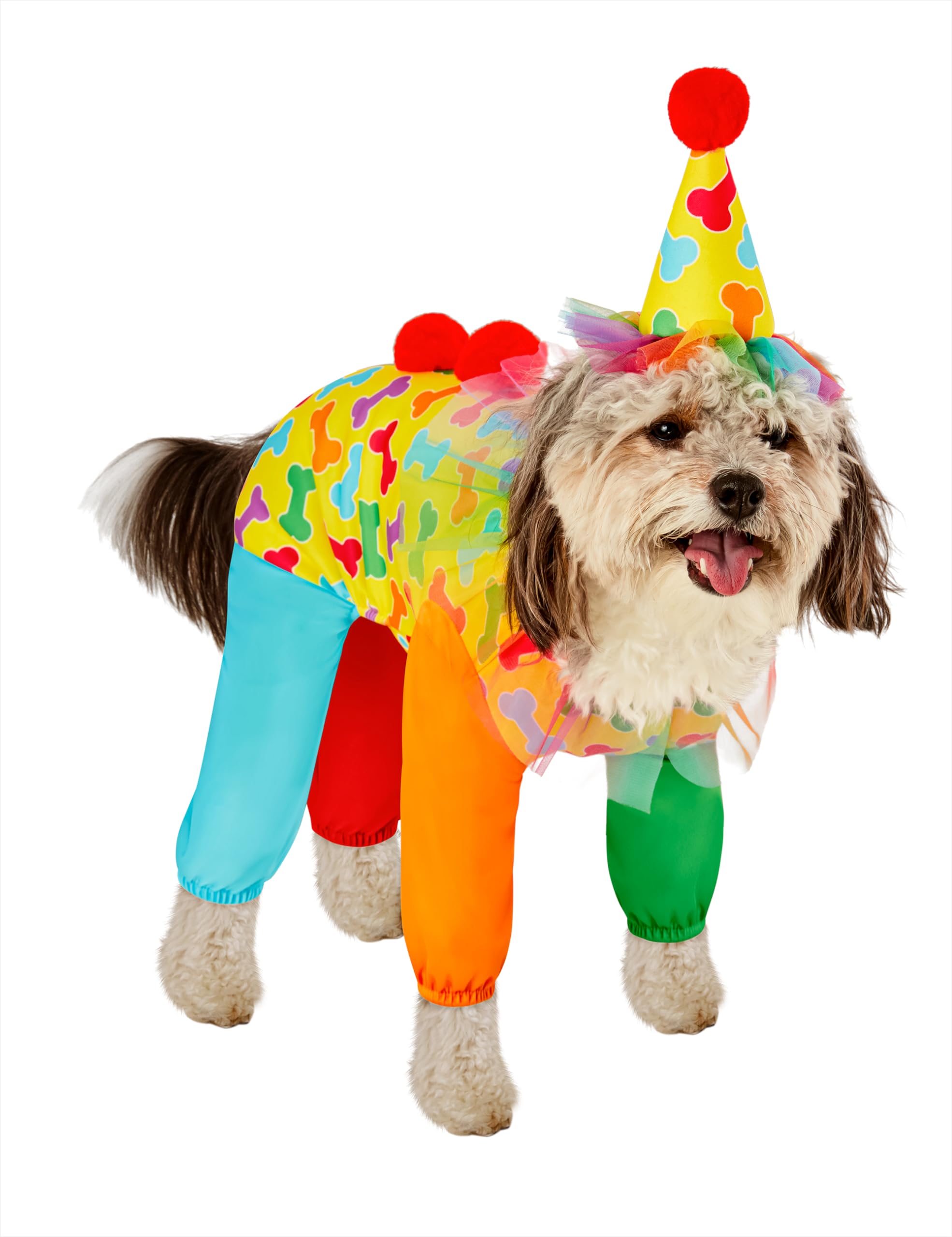 Rubies Clown Fun and Cute Pet Costume Jumpsuit, Hat, and Backpack for Themed Parties and Halloween, Small