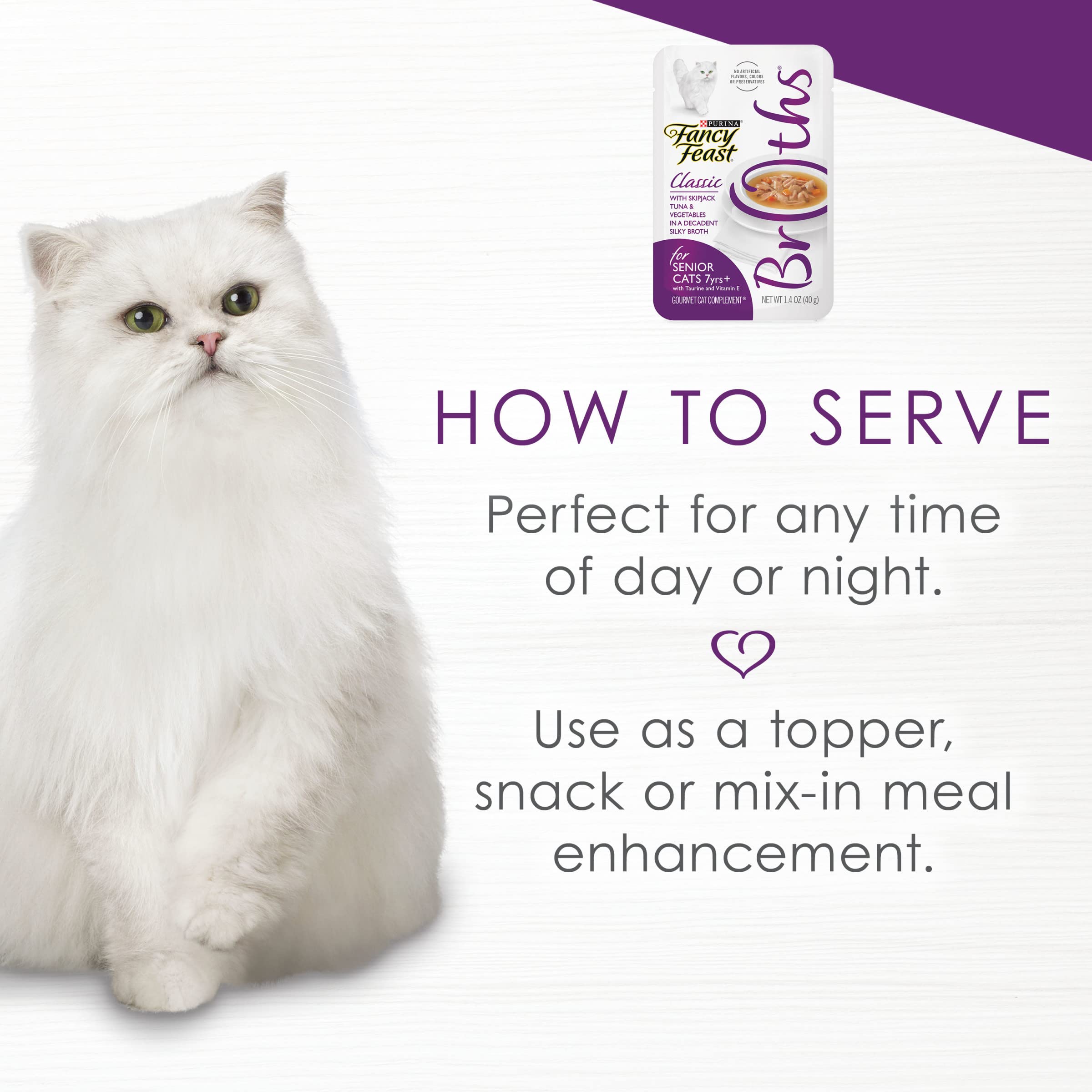 Purina Fancy Feast Lickable Senior Wet Cat Food Broth Topper Classic with Skipjack Tuna and Vegetables - (Pack of 16) 1.4 Oz. Po