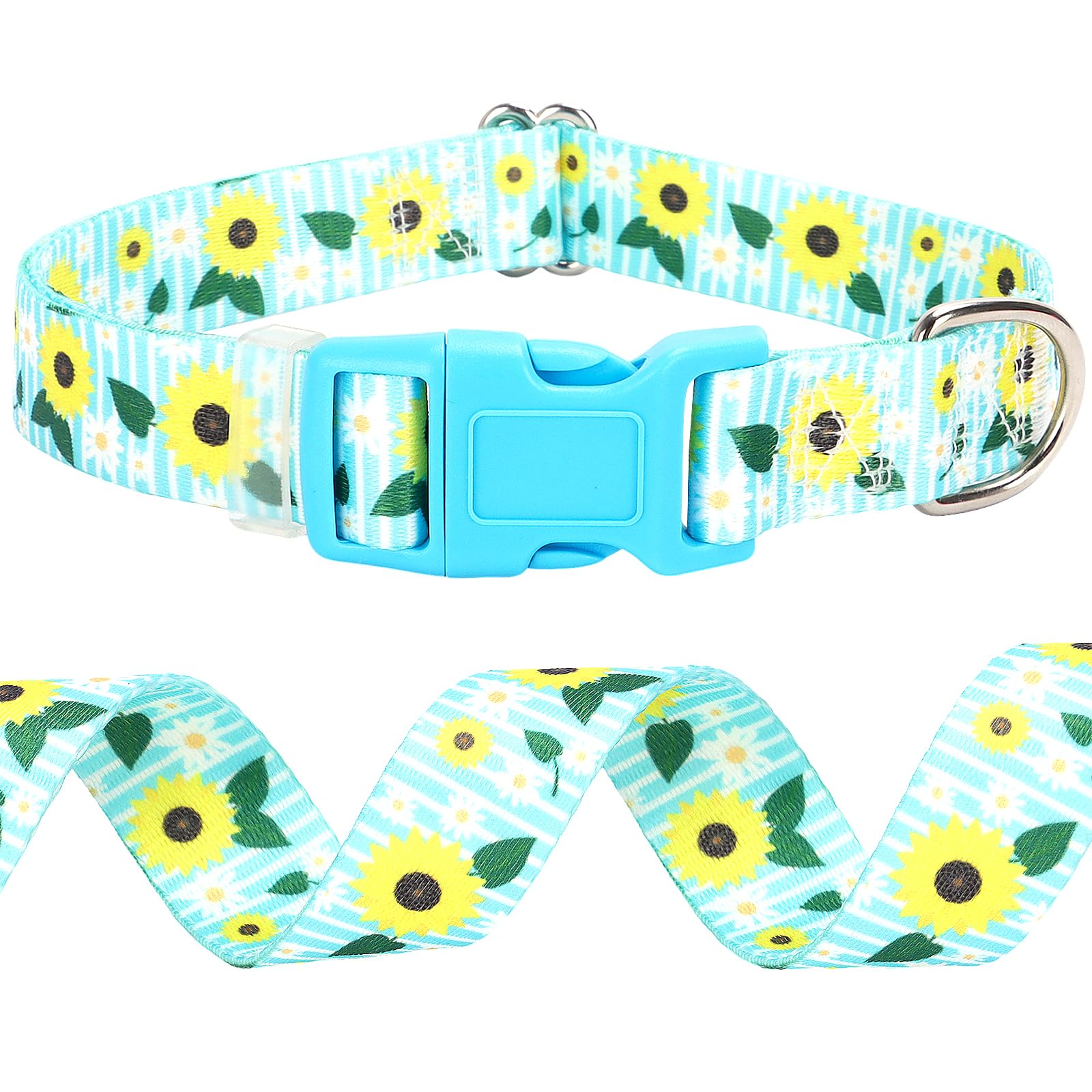Onefojojo Sunflower Floral Dog Collar - Soft Nylon Adjustable Collar For Medium Dogs, Quick-Release Buckle, Durable Pet Collar F