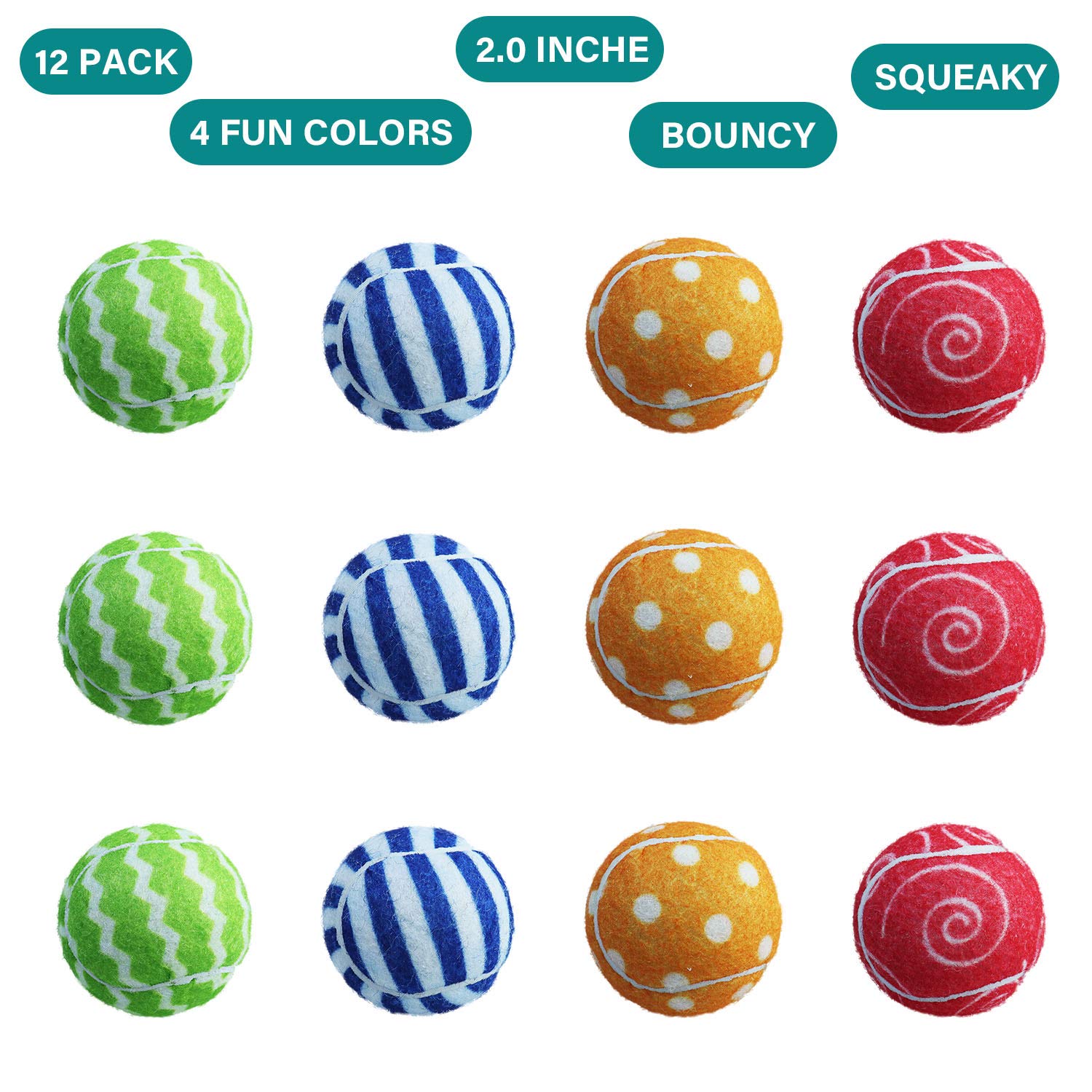 AMA SPORT Squeaky Tennis Balls for Dogs 12 Pack 2.0 Squeaky Tennis Balls for New Puppy Small Dog Toys for Fetch, Exercise, Outdo