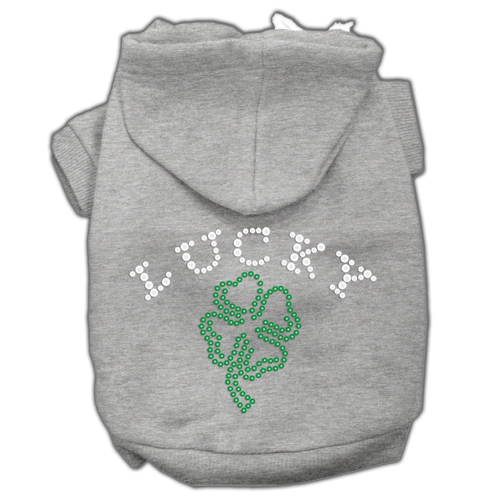 Pet, Dog & Cat Hoodie Rhinestone, &quot;Four Leaf Clover Outline&quot; Gray SM (3-6 lbs.)