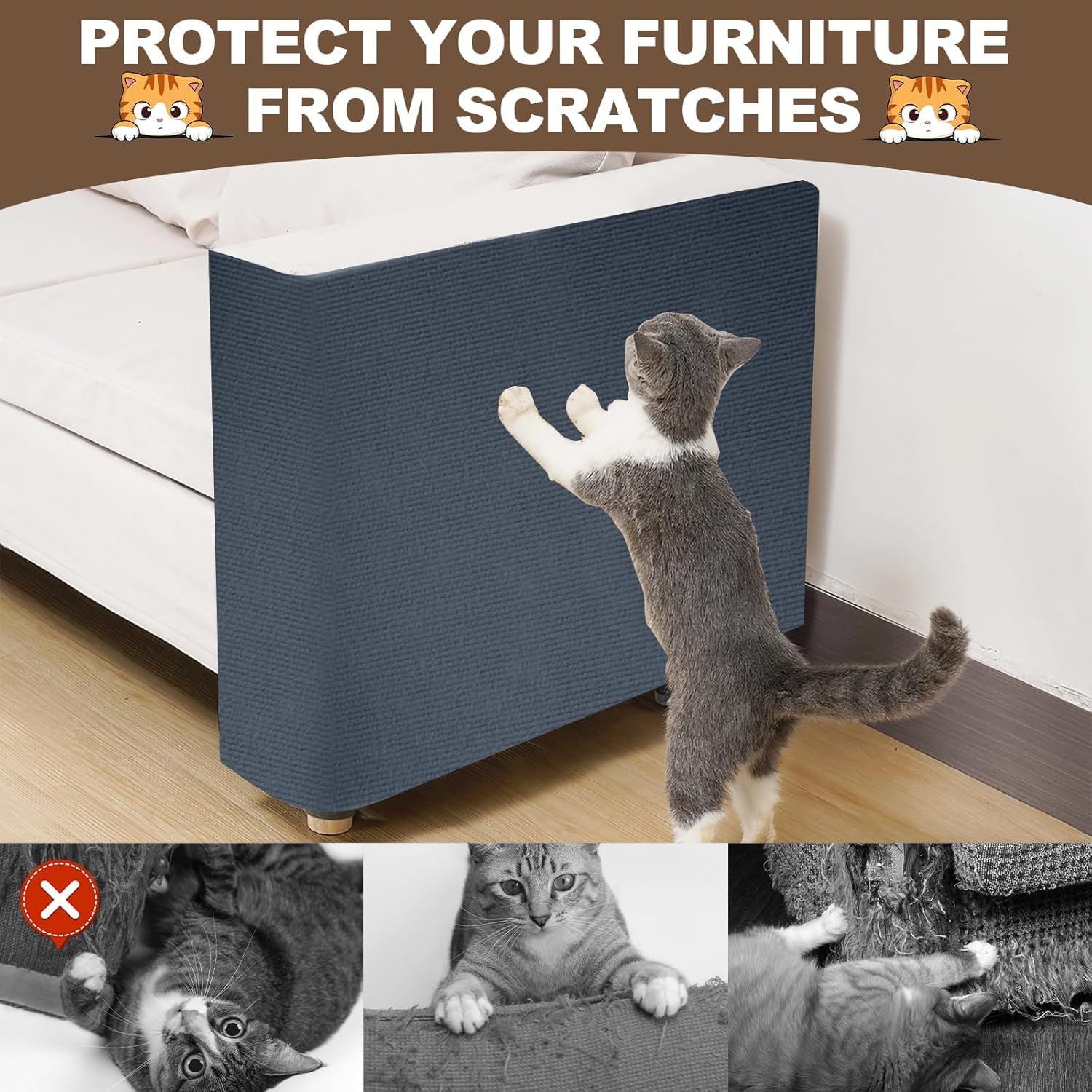 Cat Scratch Furniture Protector, 157.4x15.8 Cat Scratching Mat, Trimmable Self-Adhesive Cats Claws Scratch Pads, DIY Carpet Mat