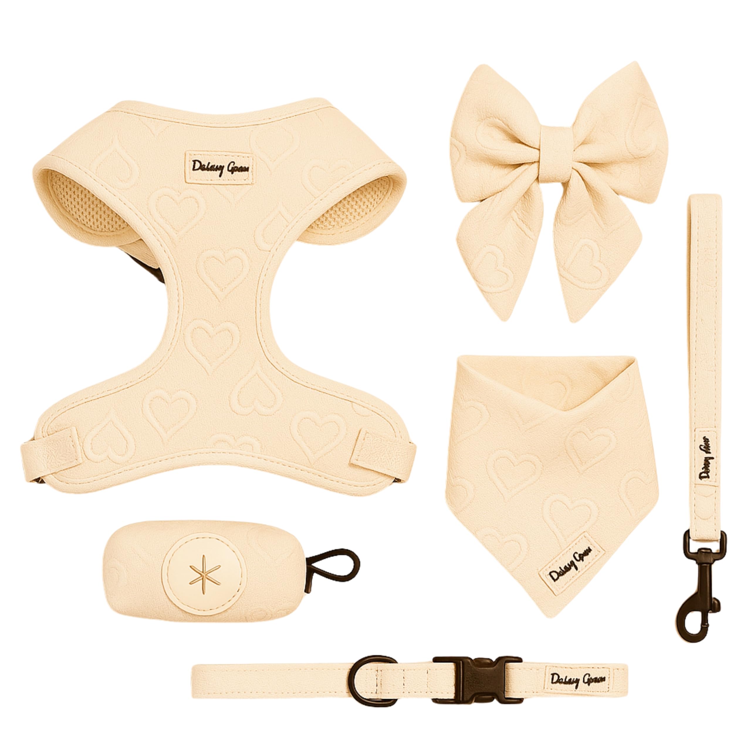 Medium Dog Harness Set - Cute No Pull, All Weather, Breathable Harness and Leash Set with Collar, Bandana, Sailor Bow & Poop Bag