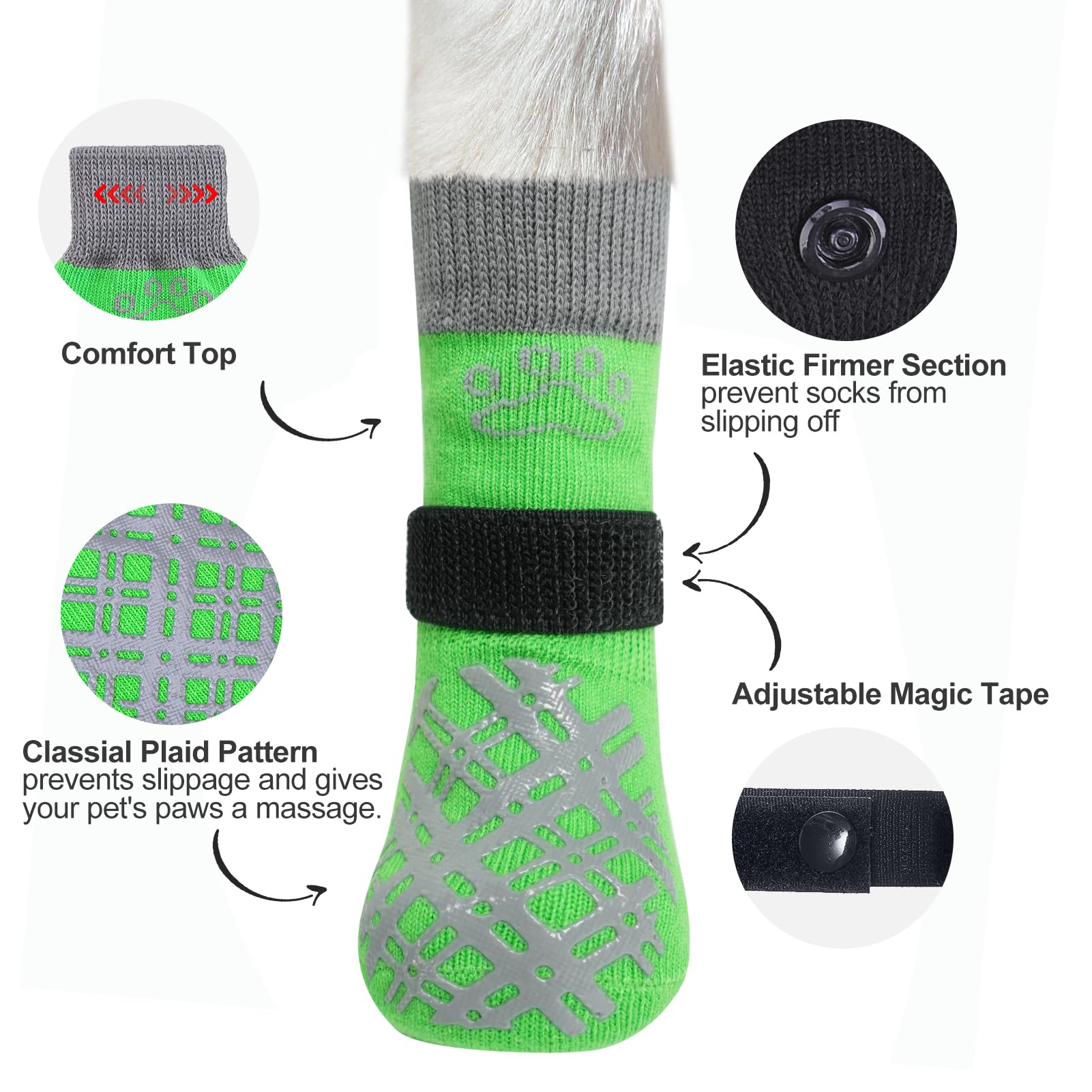 Beautyzoo Dog Socks For Hardwood Floors - Shoes For Small To Large Dogs - Double Side Grips, Traction Control, Anti Slip, Paw Pr