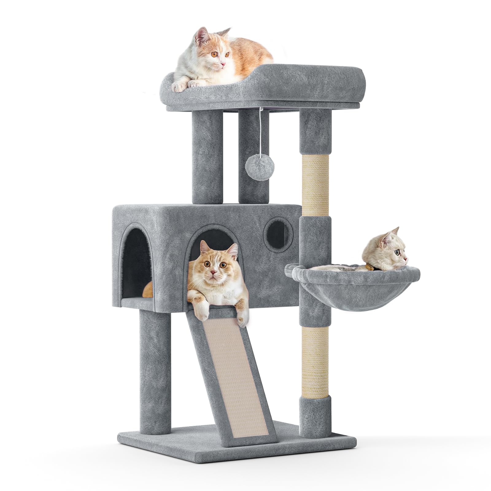 MoNiBloom Cat Tree - 36 Inch Tower with Condo, Scratching Post & Board, Hammock, Indoor Cat Climbing Tree, Light Grey