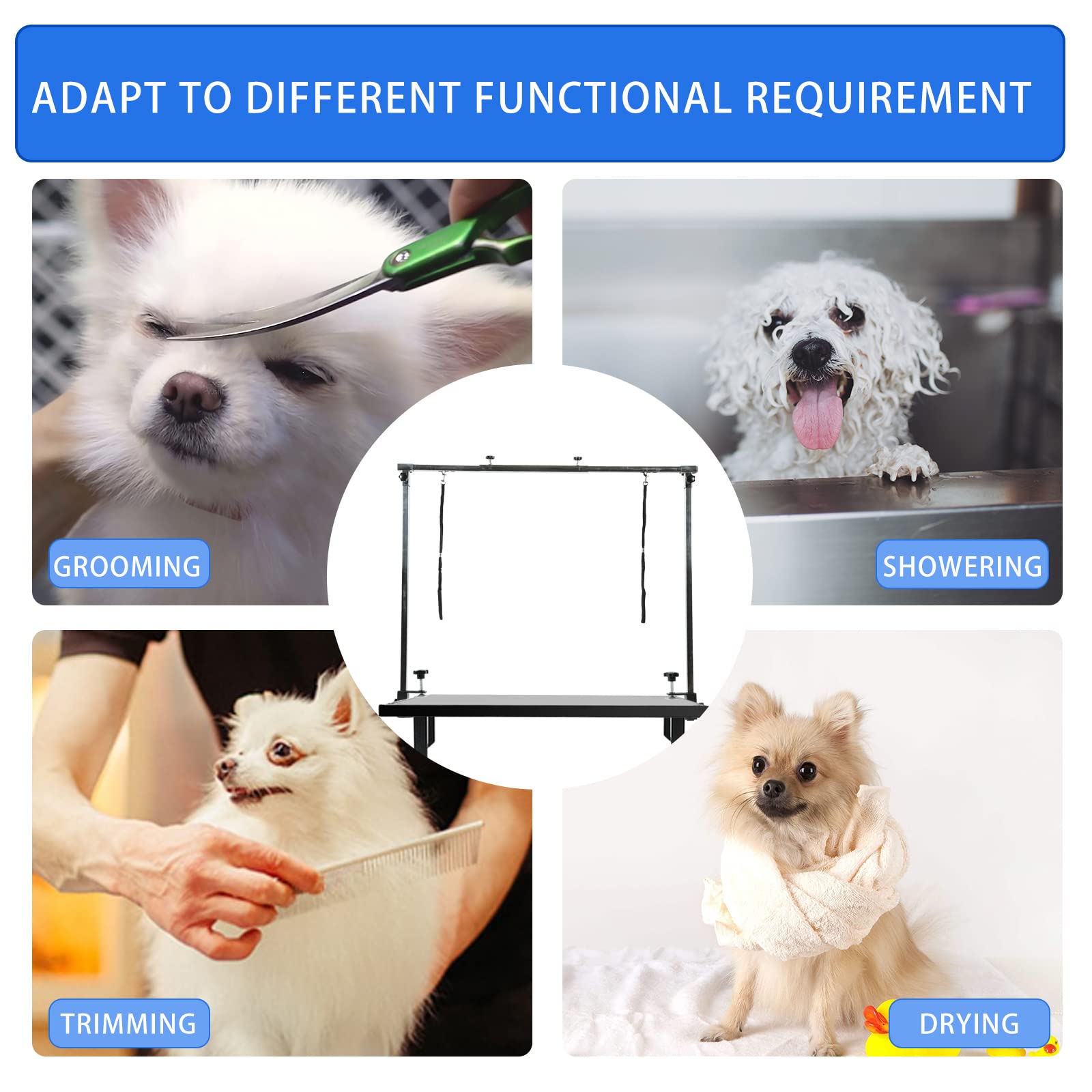 Confote Stainless Steel Adjustable Overhead Pet Grooming Arm With Clamps And Loop Nooses