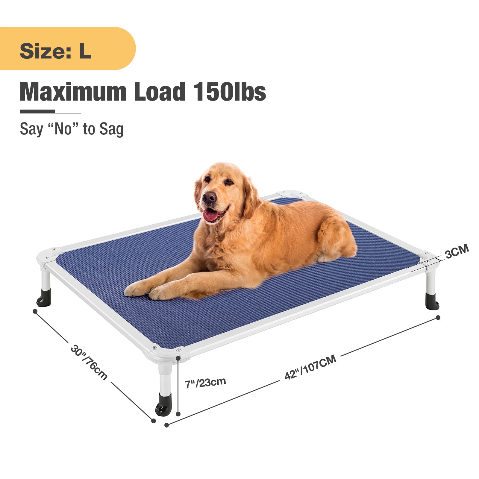Veehoo Chew Proof Elevated Dog Bed - Cooling Raised Pet Cot - Silver Aluminum Frame And Durable Textilene Mesh Fabric, Unique Designed No-Slip Feet For Indoor Or Outdoor Use, Beige Coffee, Large