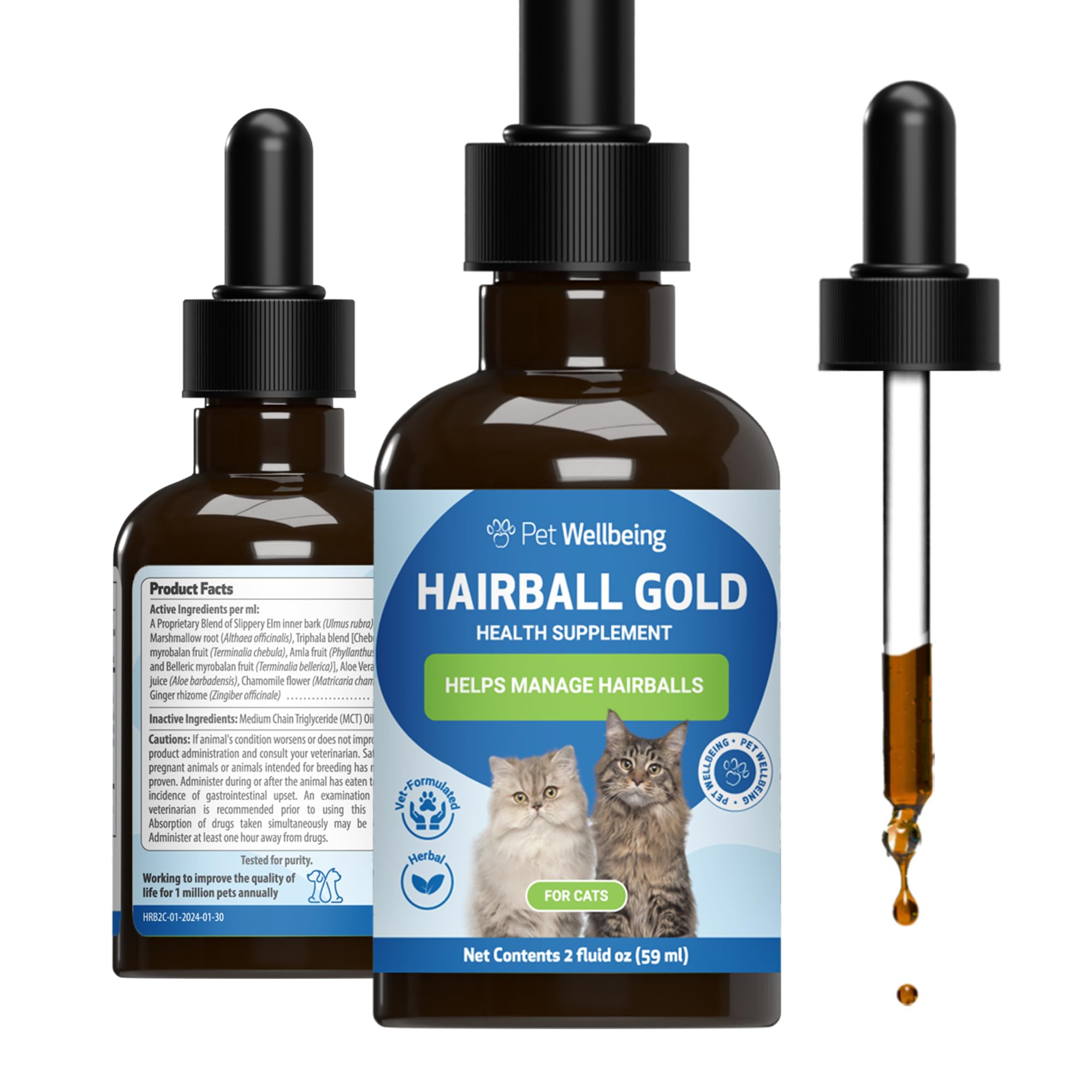 Pet Wellbeing Hairball Gold for Cats - Vet-Formulated - Eases Passage of Hairballs Through Digestive Tract - No Mineral Oil, All