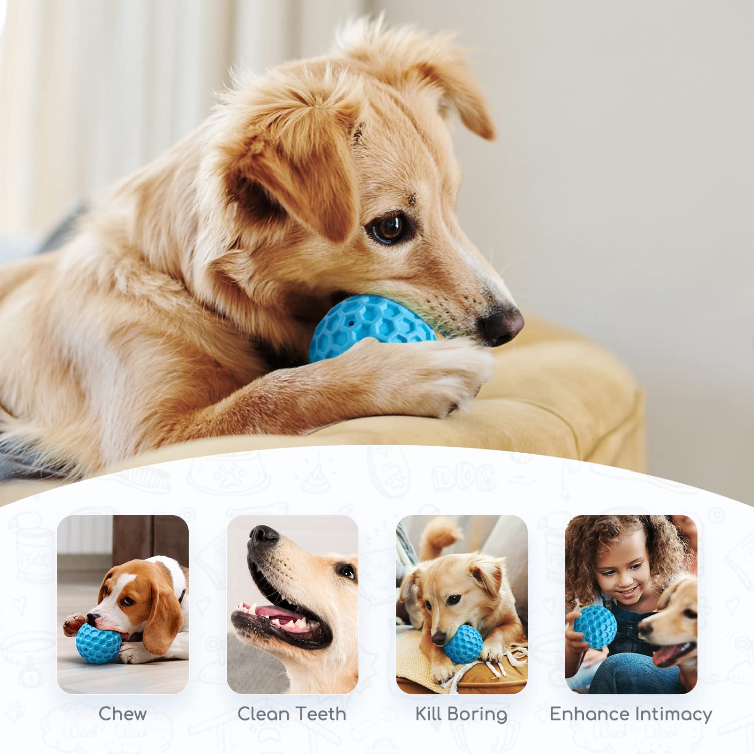 Nobleza Squeaky Dog Ball, Durable Bouncy Floatable Dog Balls For Chewing And Teeth Cleaning, Interactive Natural Rubber Lightweight Dog Toy Ball For Small And Medium Dogs, 3.15 In, Blue