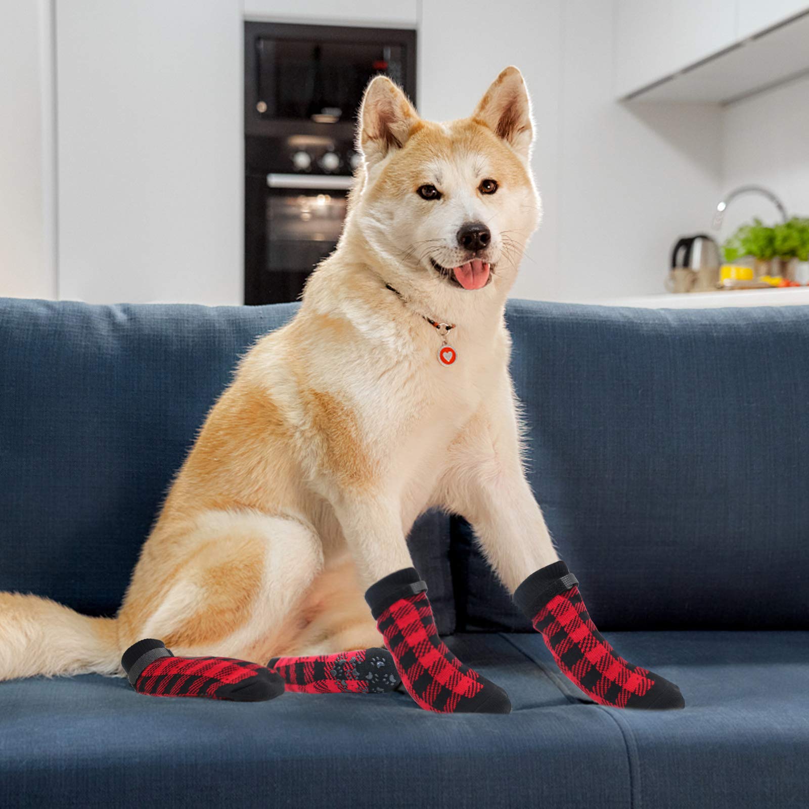 Hylyun Anti Slip Dog Socks 3 Pairs - Dog Grip Socks With Straps Traction Control For Indoor On Hardwood Floor Wear, Pet Paw Protector For Small Medium Large Dogs M