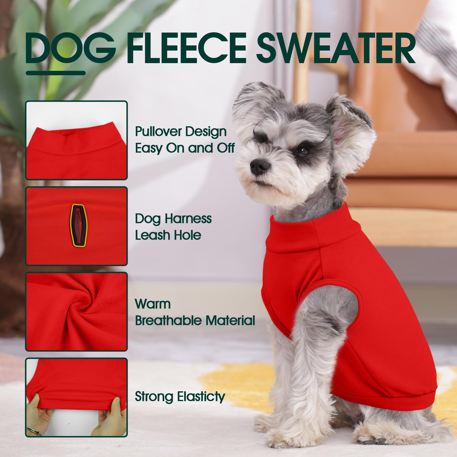 Kuoser Dog Fleece Vest, Dog Pullover Sweatershirt Warm Breathable Dog Coat For Medium Dog, Turtleneck Thick Winter Sweater With