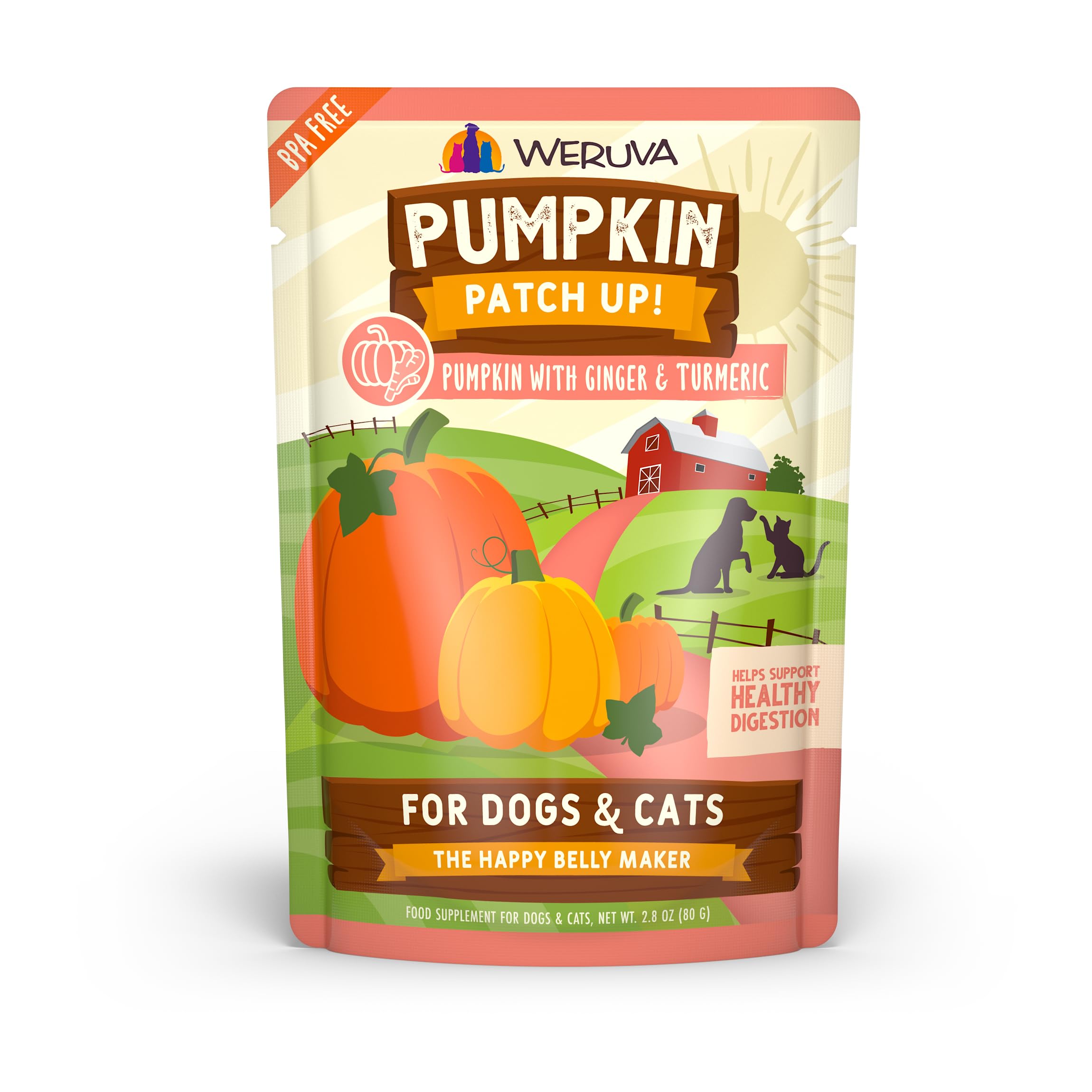 Weruva Pumpkin Patch Up!, Pumpkin with Ginger & Turmeric for Dogs & Cats, 2.8oz Pouch (Pack of 12)