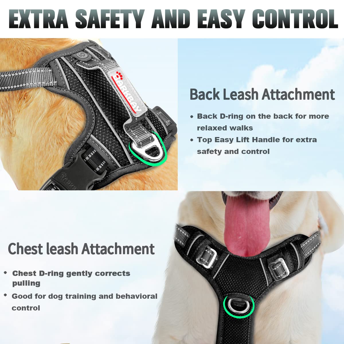 Barkbay No Pull Dog Harness Large Step In Reflective Dog Harness With Front Clip And Easy Control Handle For Walking Training Running With Id Tag Pocket(Black,M)