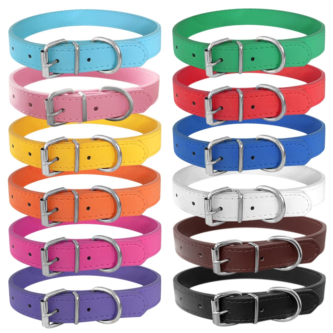 Pet Collars - Leather Small Dog Collars - 12 Color Adjustable Id Collar Identification Leather For Puppy Medium Large Breed Dogs