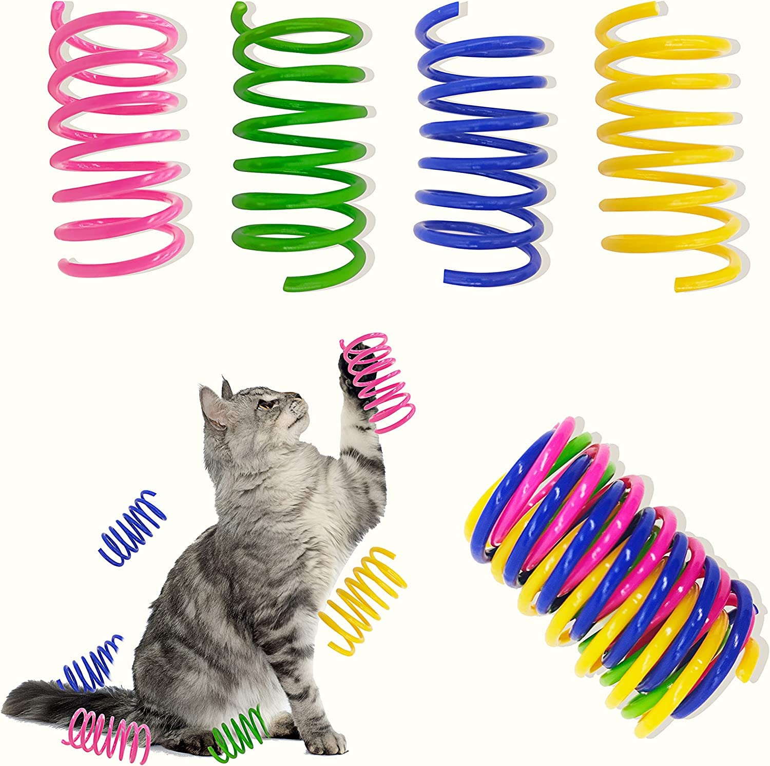 Agym Colorful Plastic Spring Cat Toys, 30 Pack Spiral Springs For Indoor Cats To Swat, Bite, Hunt, Interactive Toys For Cats And Kittens