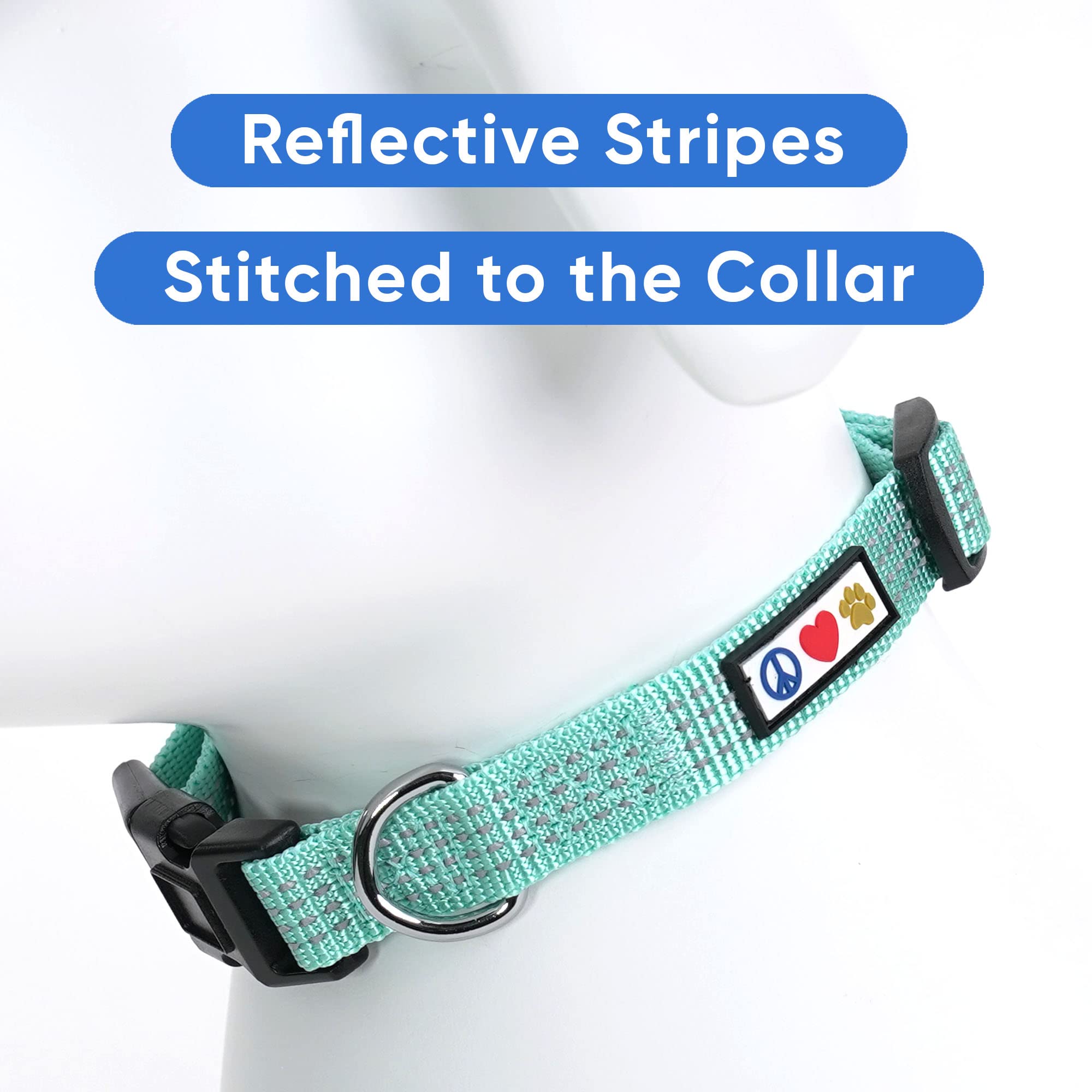 Pawtitas Reflective Dog Collar - Adjustable For Medium Dogs & Puppies - Teal